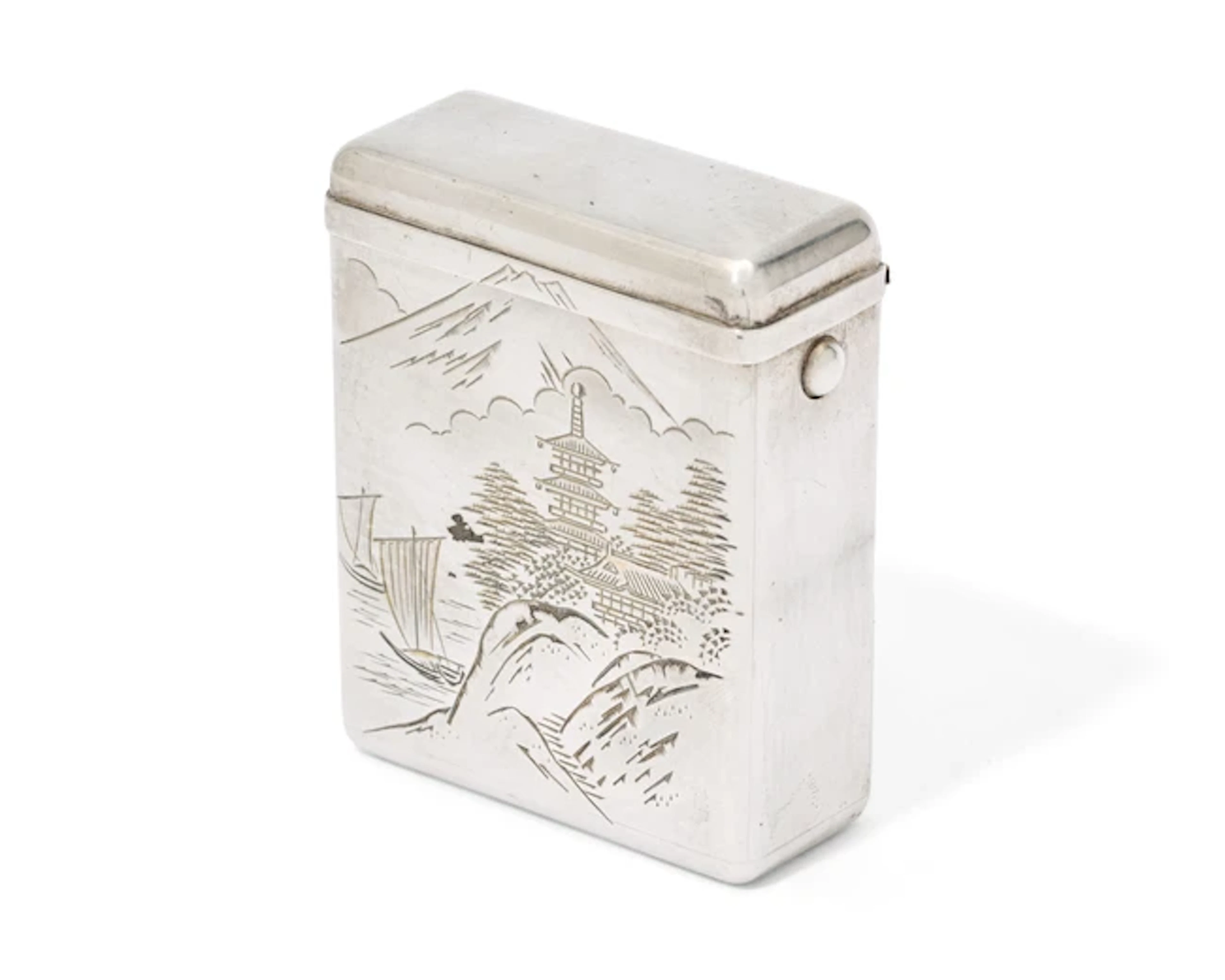 A Japanese silver cigarette or tobacco box