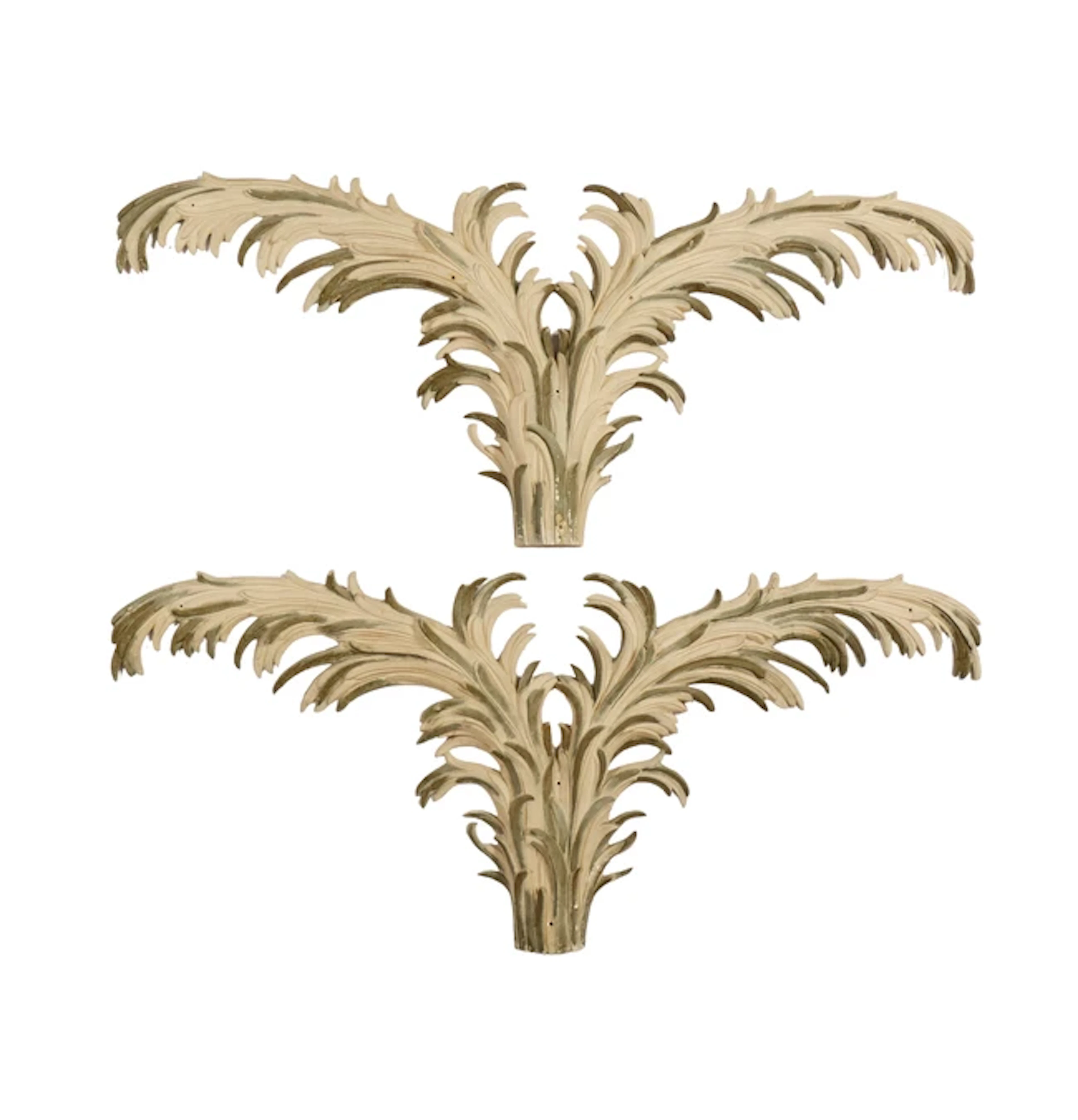 A pair of large polychrome fibreglass architectural mouldings