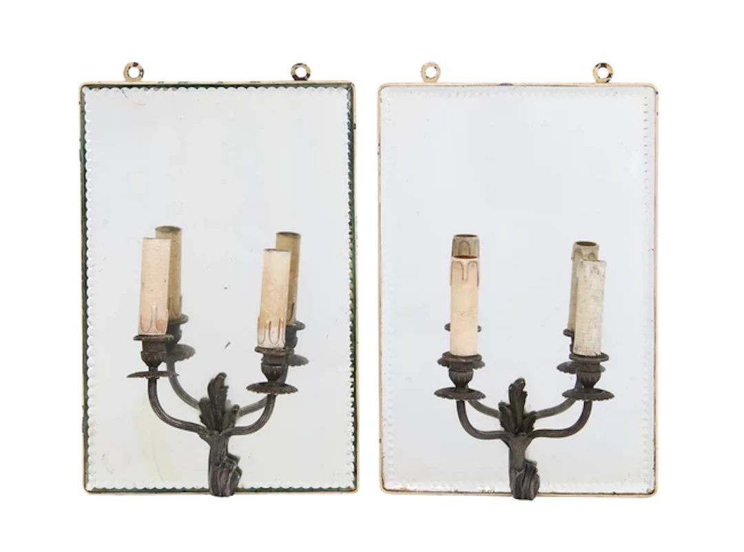 French Pair of mirrored wall sconces
