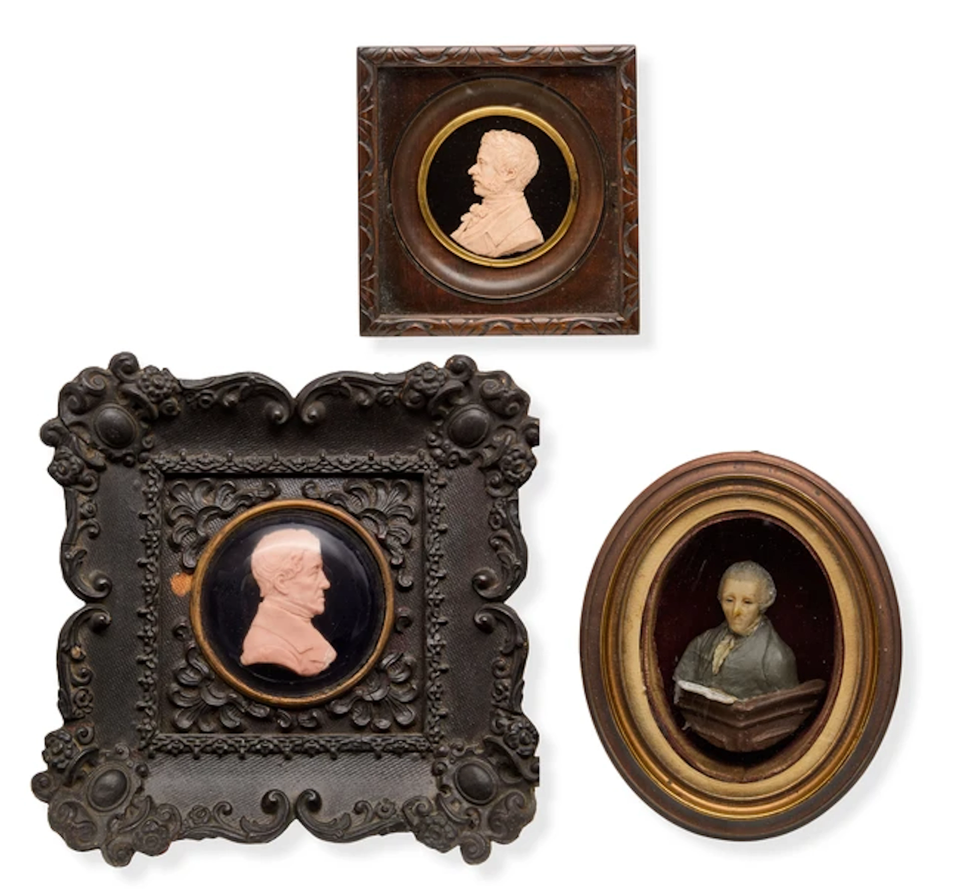 Three Continental wax portrait reliefs of gentleman