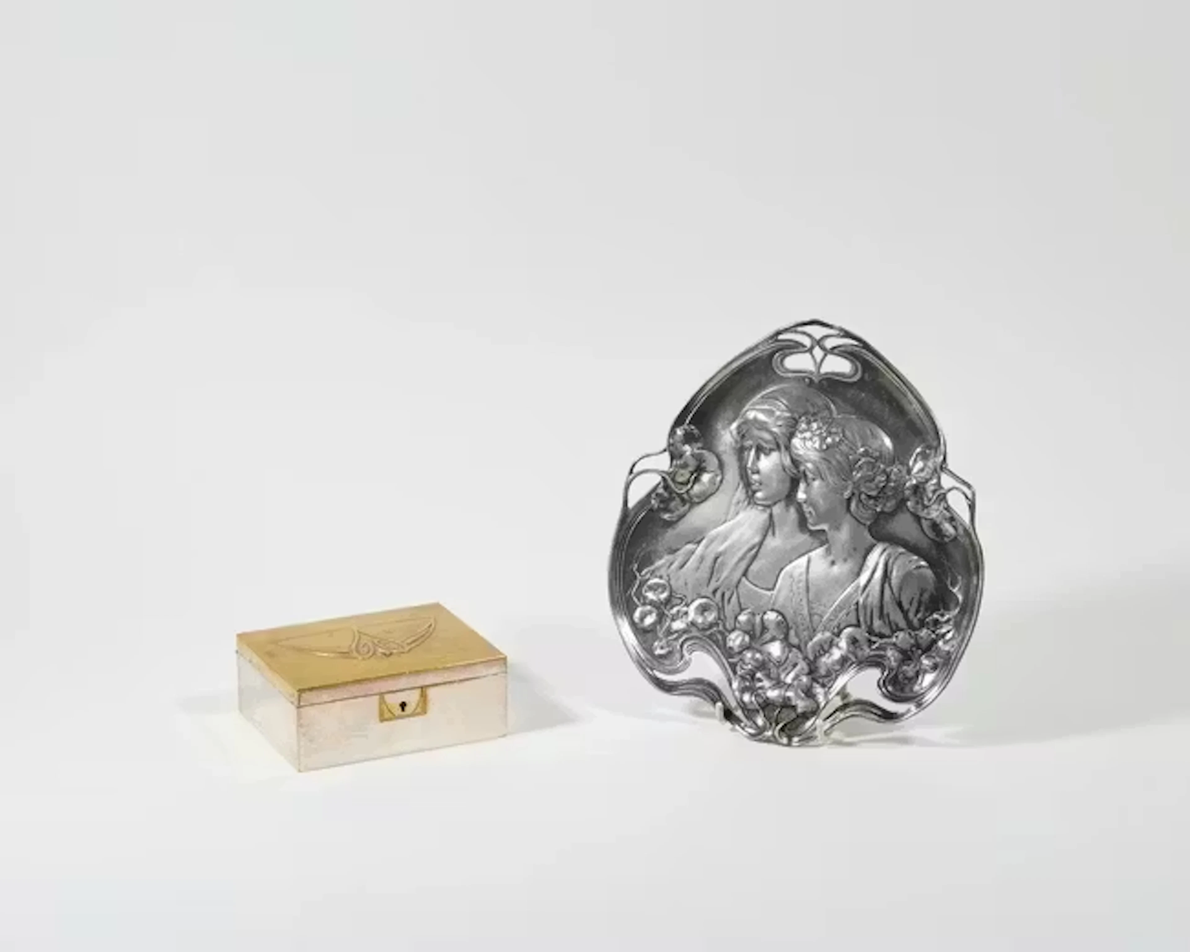 A WMF silver-plated hinged box and a Continental Art Nouveau pewter dish