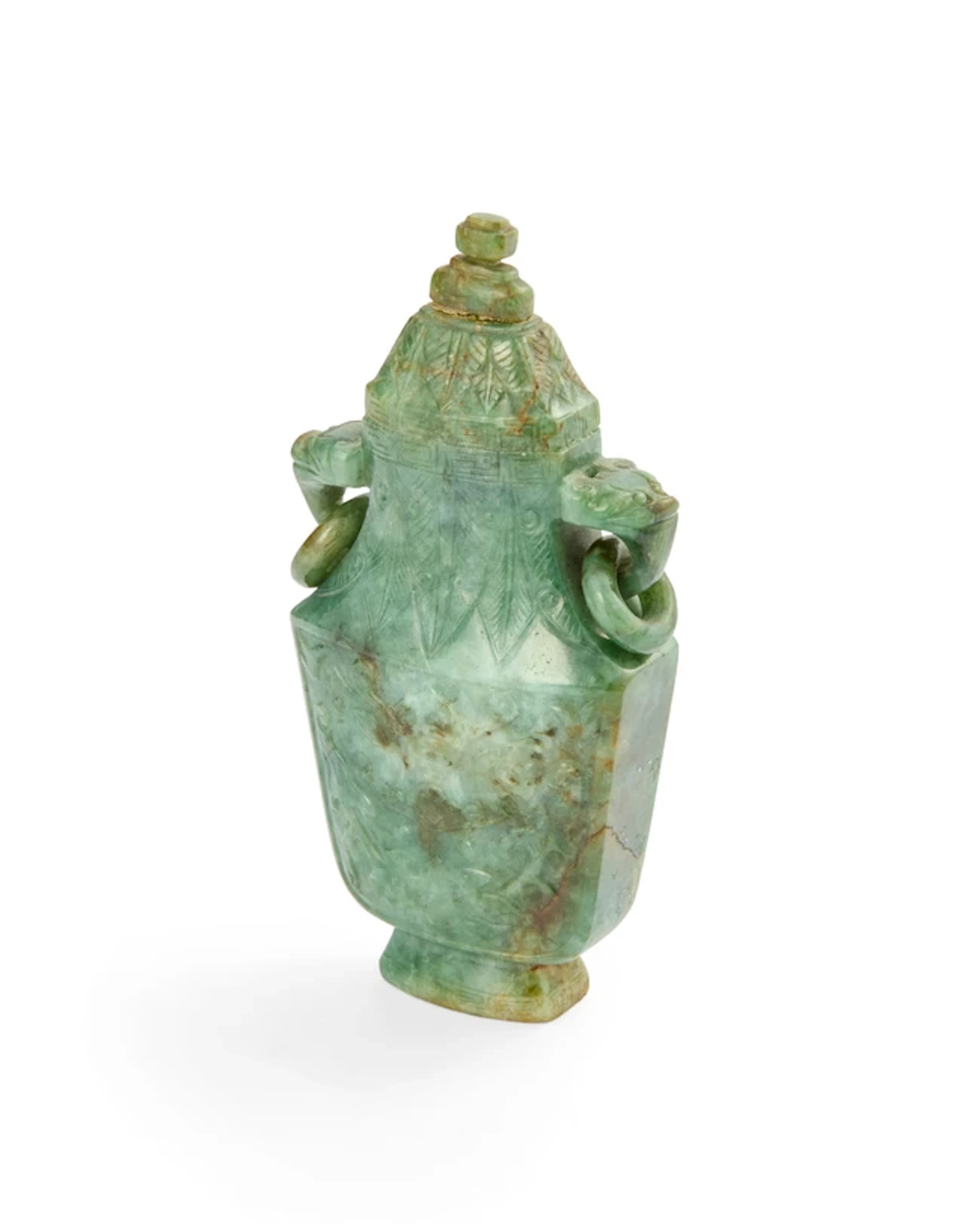 A Chinese spinach jade archaistic baluster vase and cover Qing dynasty