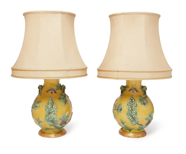 A pair of Chinese porcelain baluster vase lamps