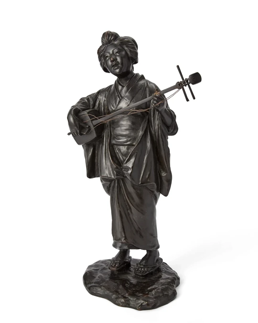 A Japanese bronze figure of bijin 19th century Cast as a...