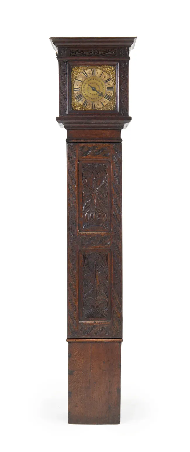 A 30-hour oak 'Coffin' longcase clock