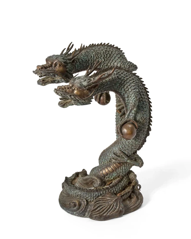 A huge Japanese bronze okimono of twin dragons Meiji...