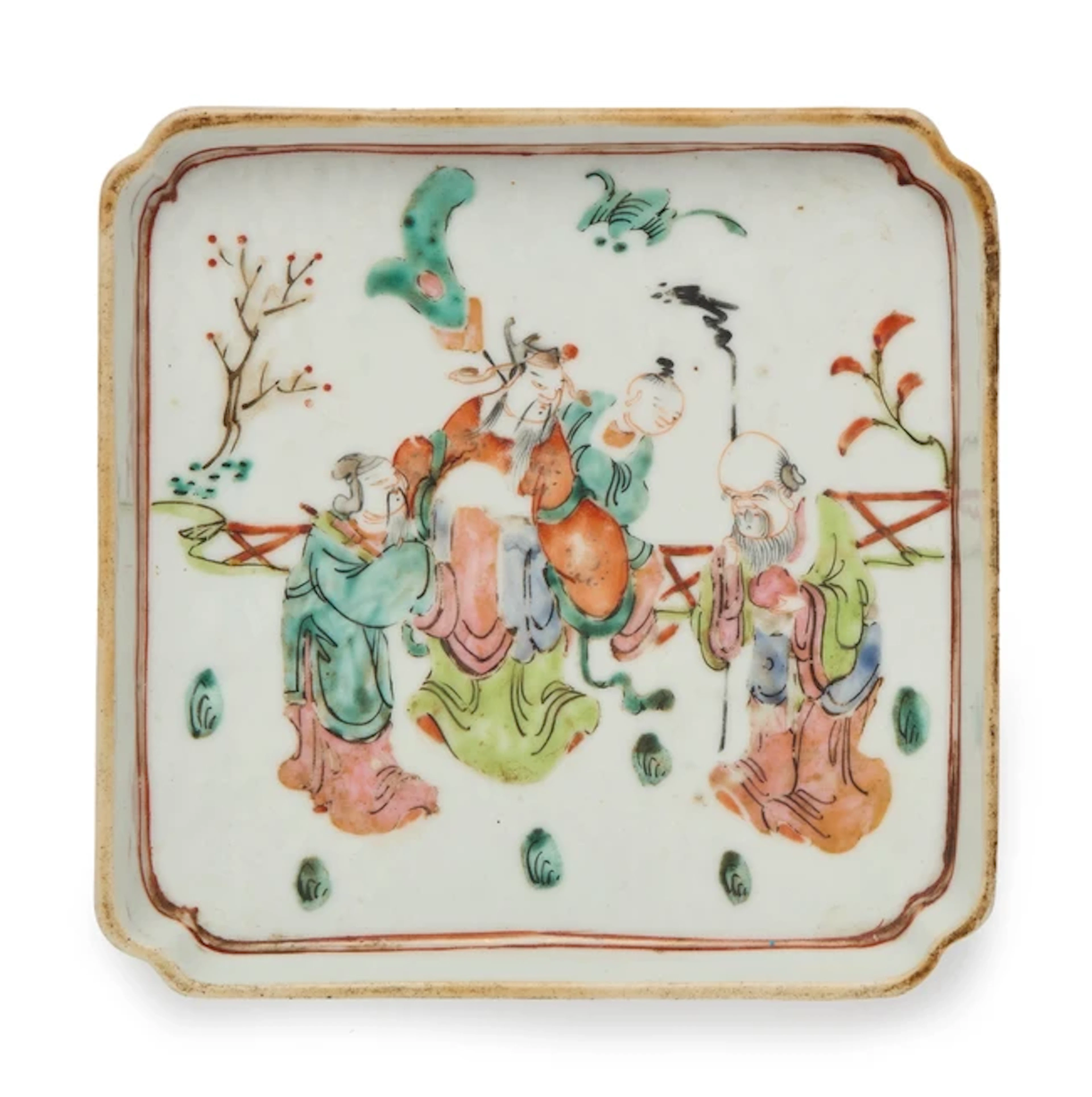 A Chinese famille rose 'Three Star Gods' square tray Qing dynasty