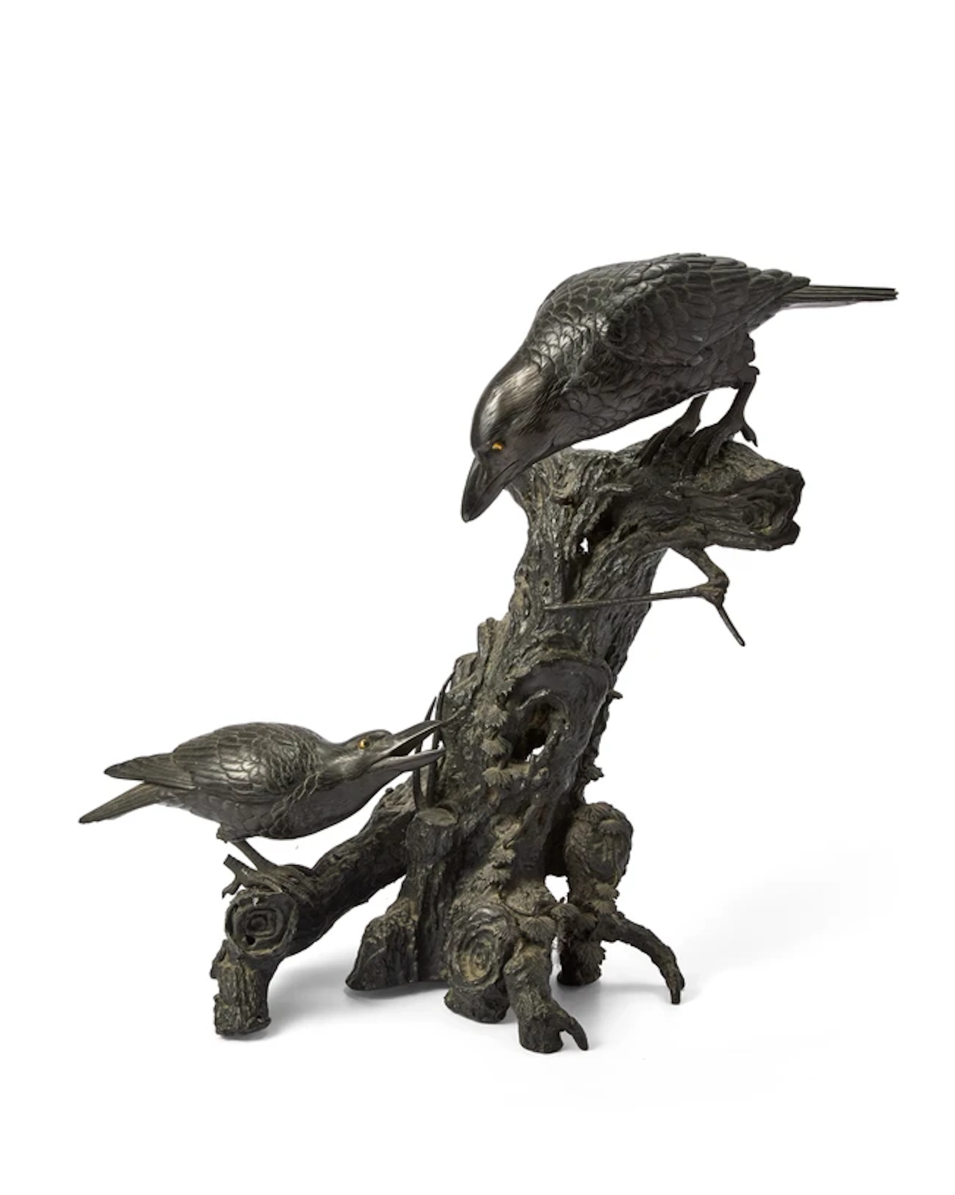 A large Japanese bronze 'bird and trunk' okimono Meiji...