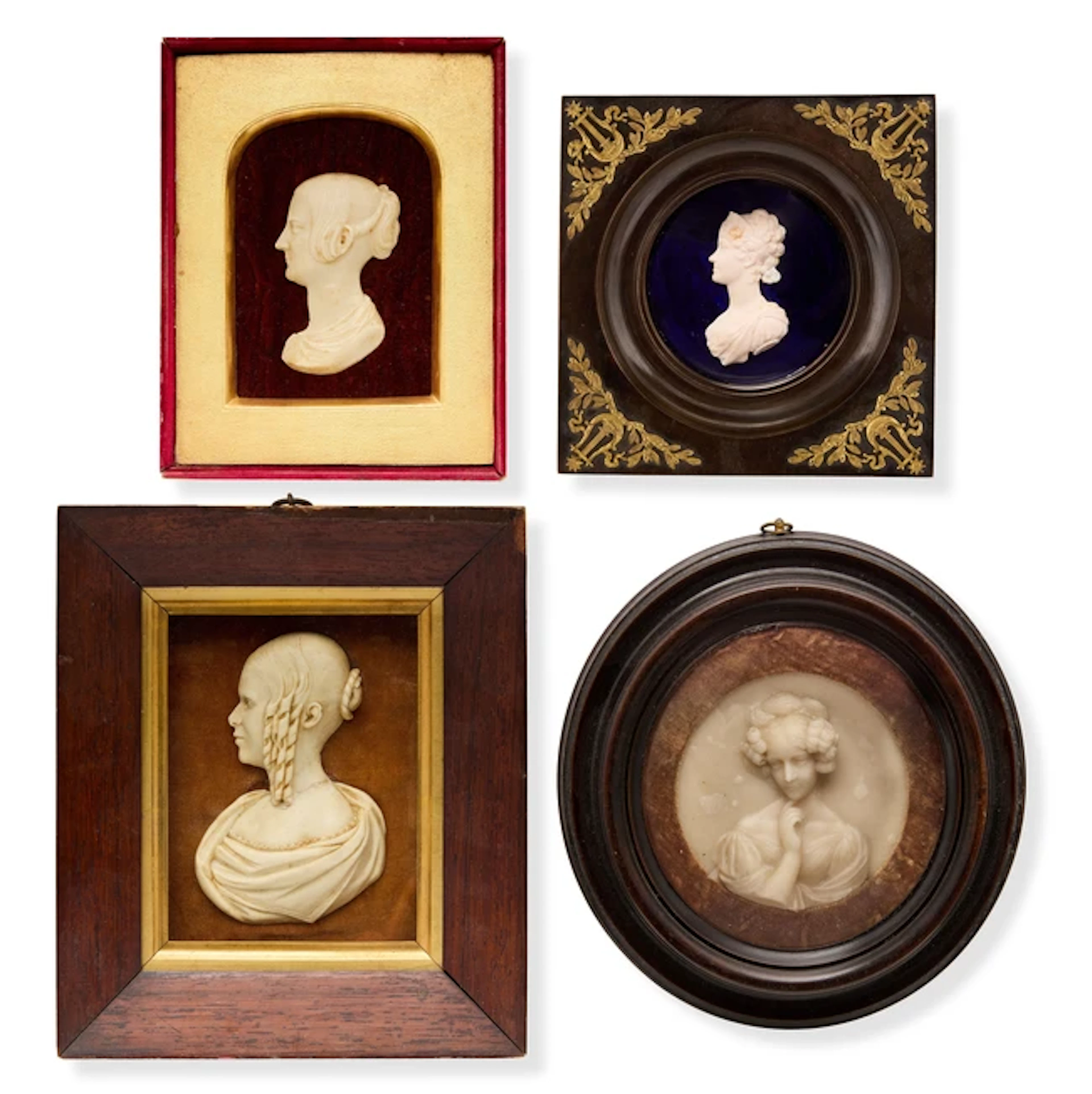 Four wax portrait reliefs of young ladies late 19th / 20th century