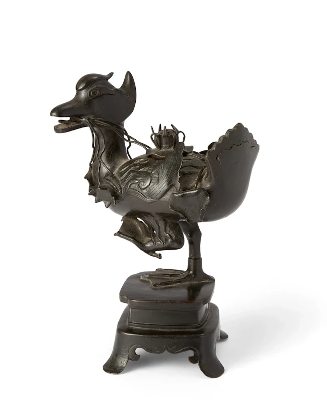 A Chinese bronze 'mandarin duck' incense burner and cover...