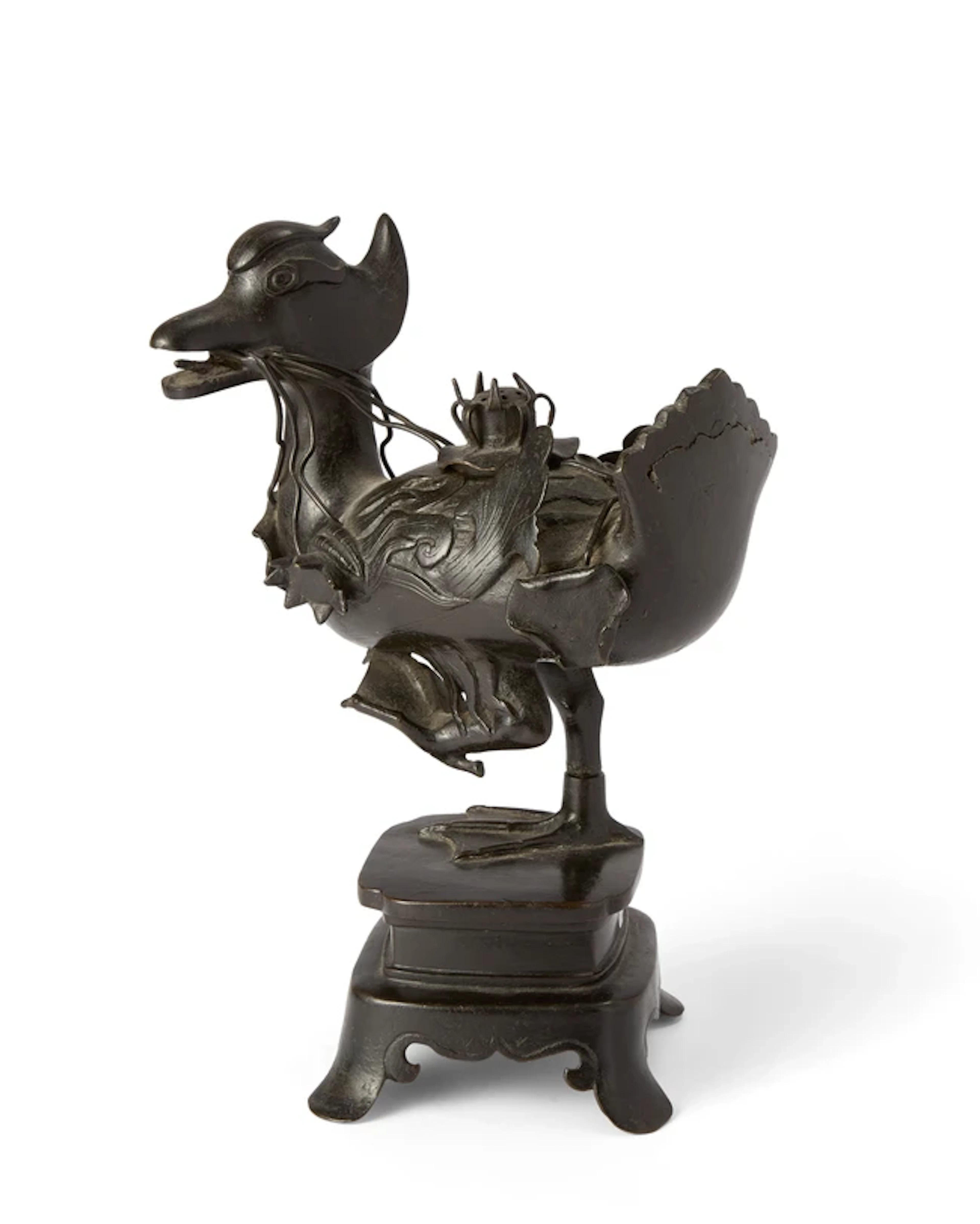 A Chinese bronze 'mandarin duck' incense burner and cover...