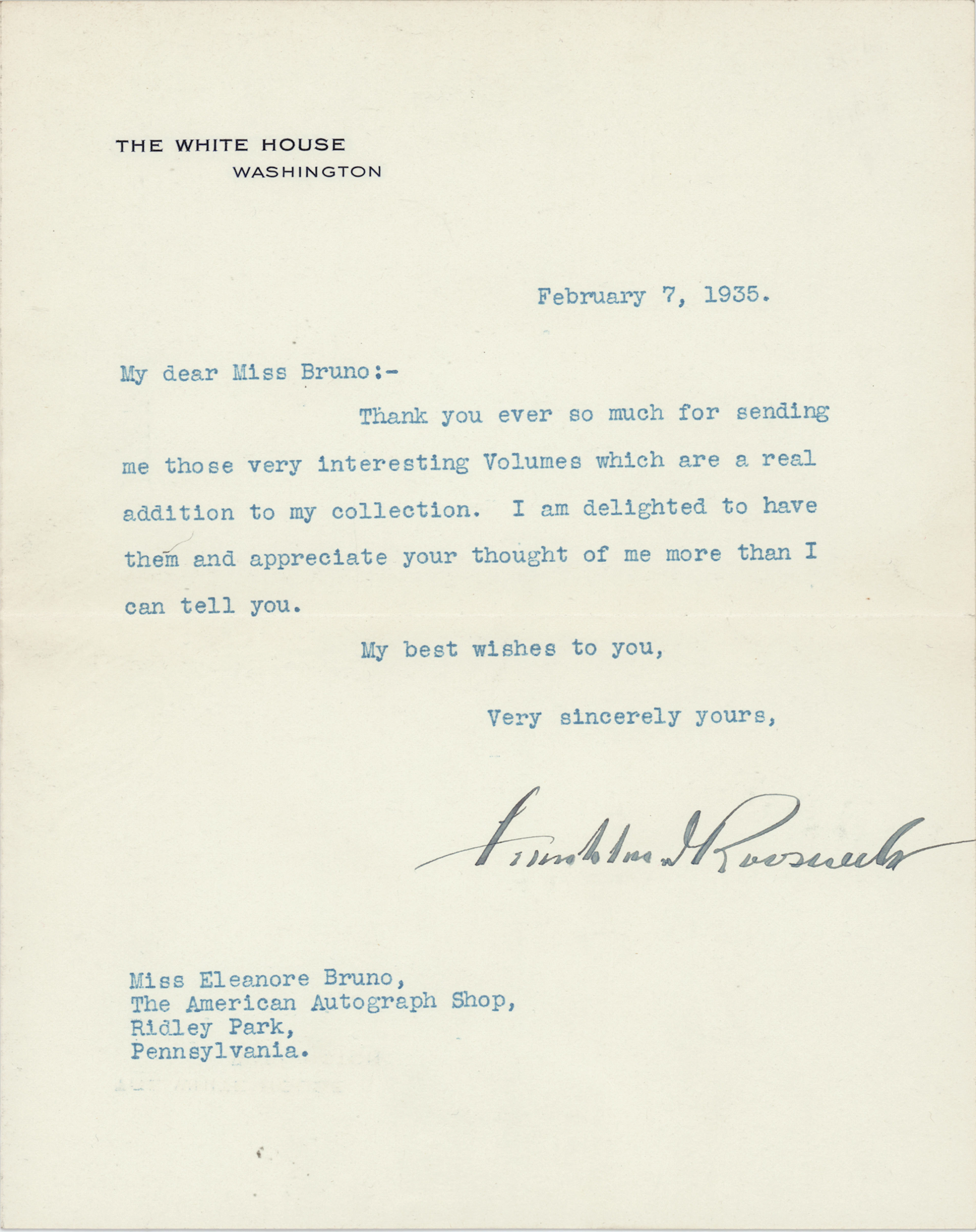 Franklin D. Roosevelt Typed Letter Signed as President to an Autograph Dealer