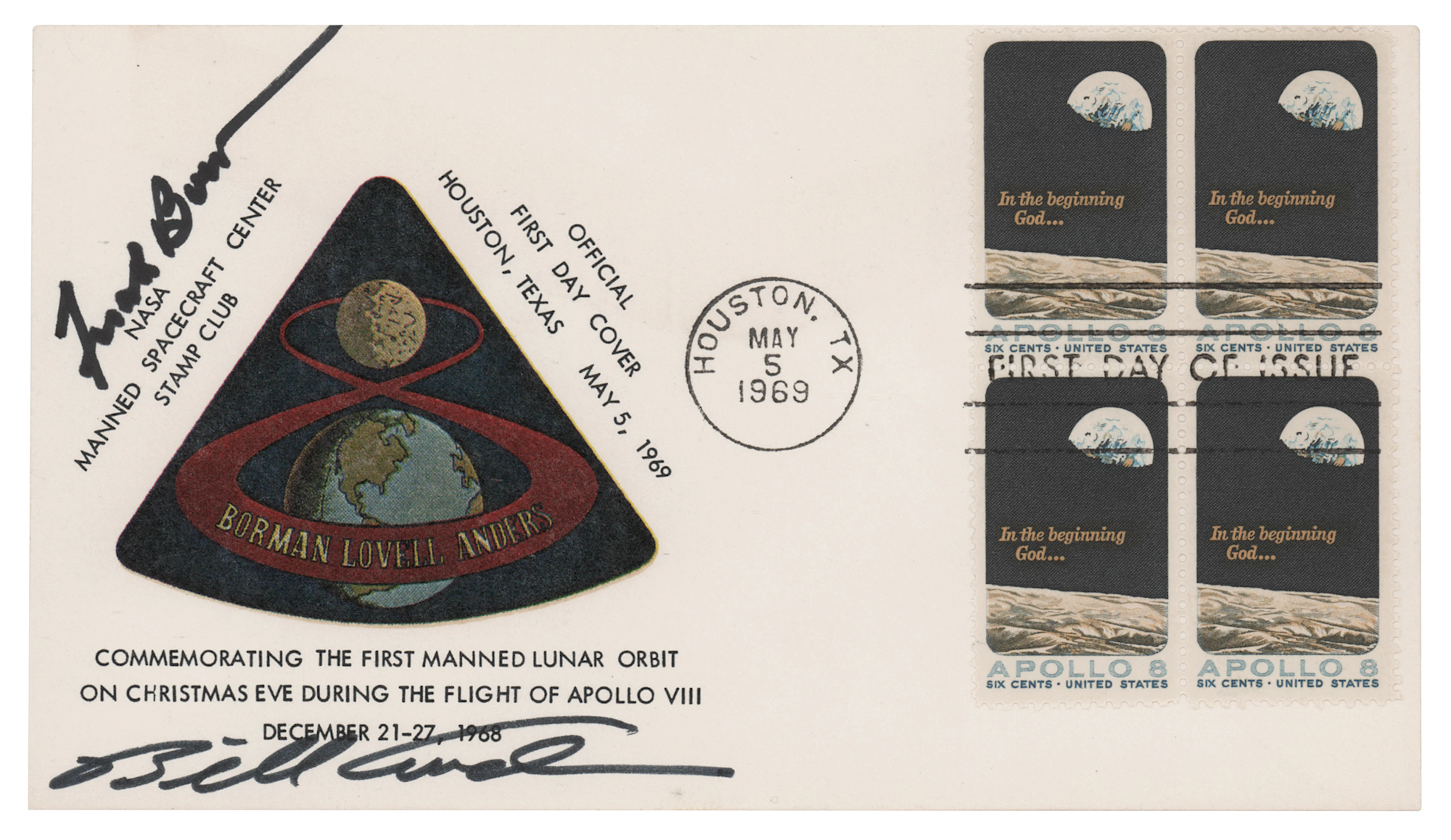 Bill Anders and Frank Borman Signed 'Apollo 8' First Day Cover
