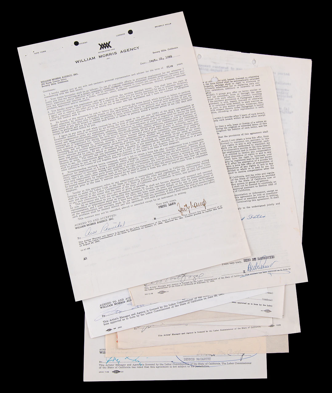 Filmmakers (11) Documents Signed, with Fritz Lang, Ingmar Bergman