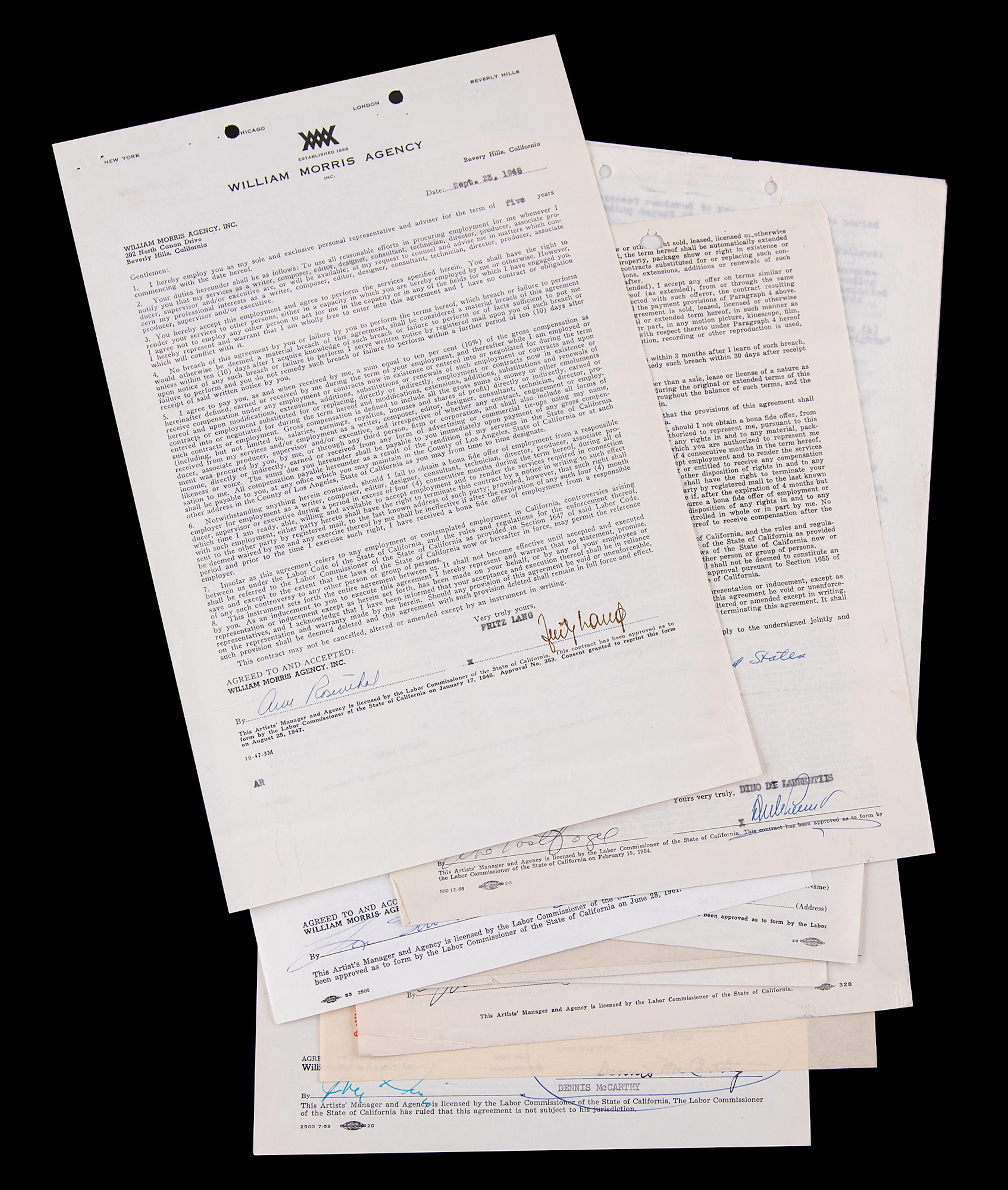 Filmmakers (11) Documents Signed, with Fritz Lang, Ingmar Bergman