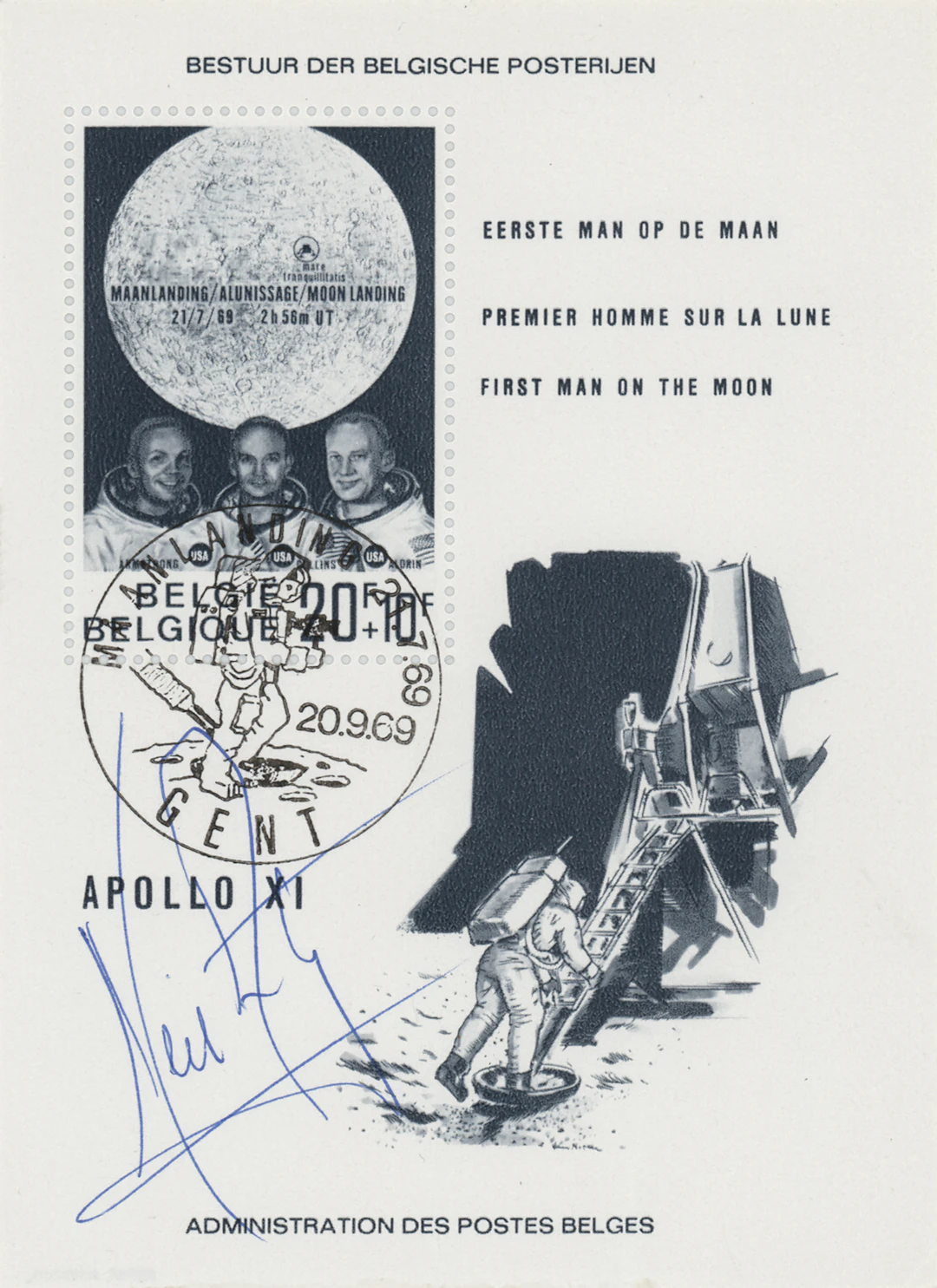 Neil Armstrong Signed Stamp Sheet
