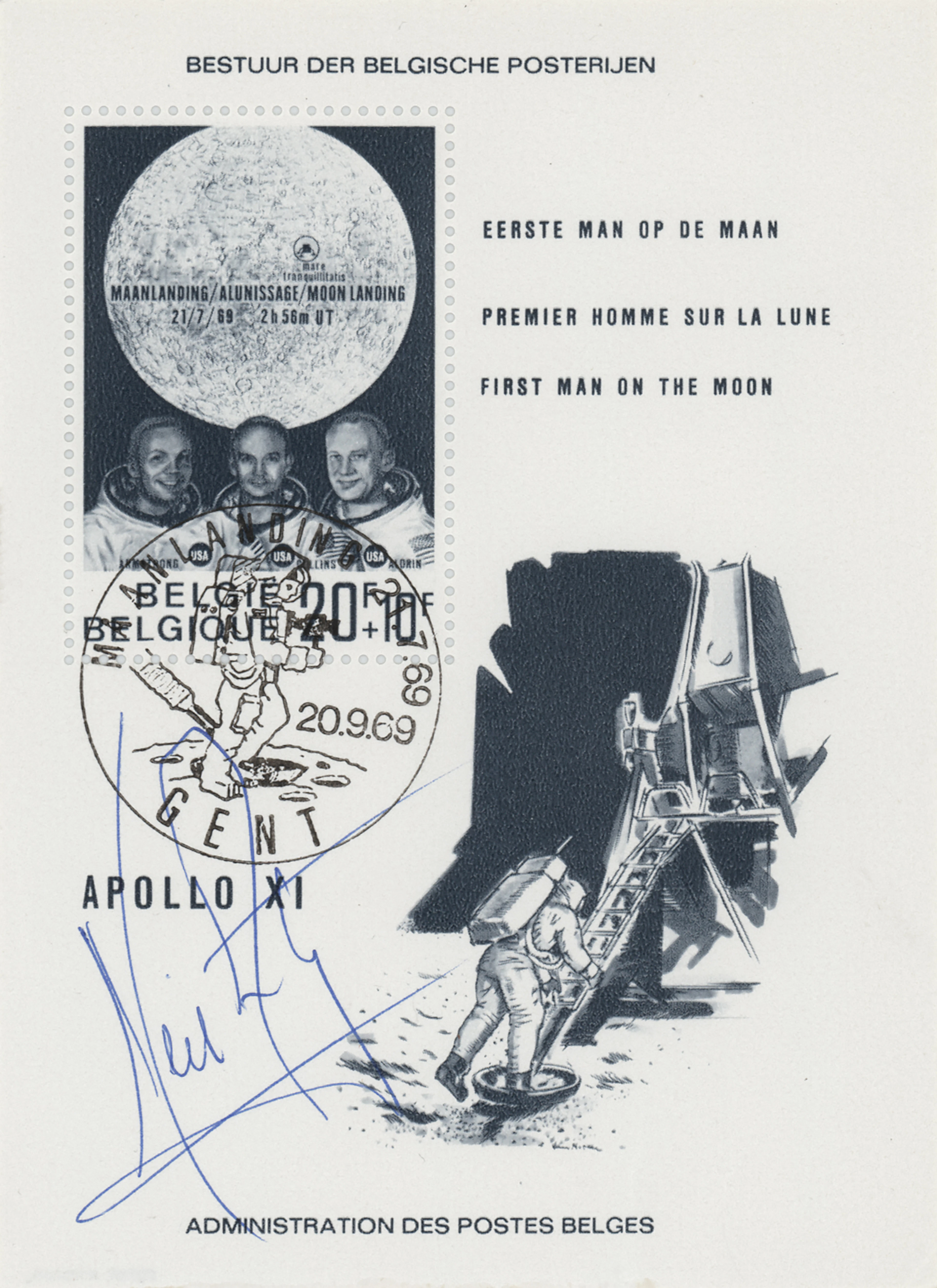 Neil Armstrong Signed Stamp Sheet