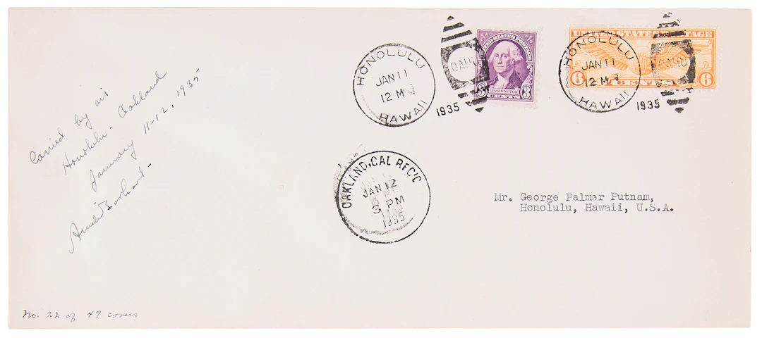Amelia Earhart Signed Flown Airmail Cover Carried on Her Historic