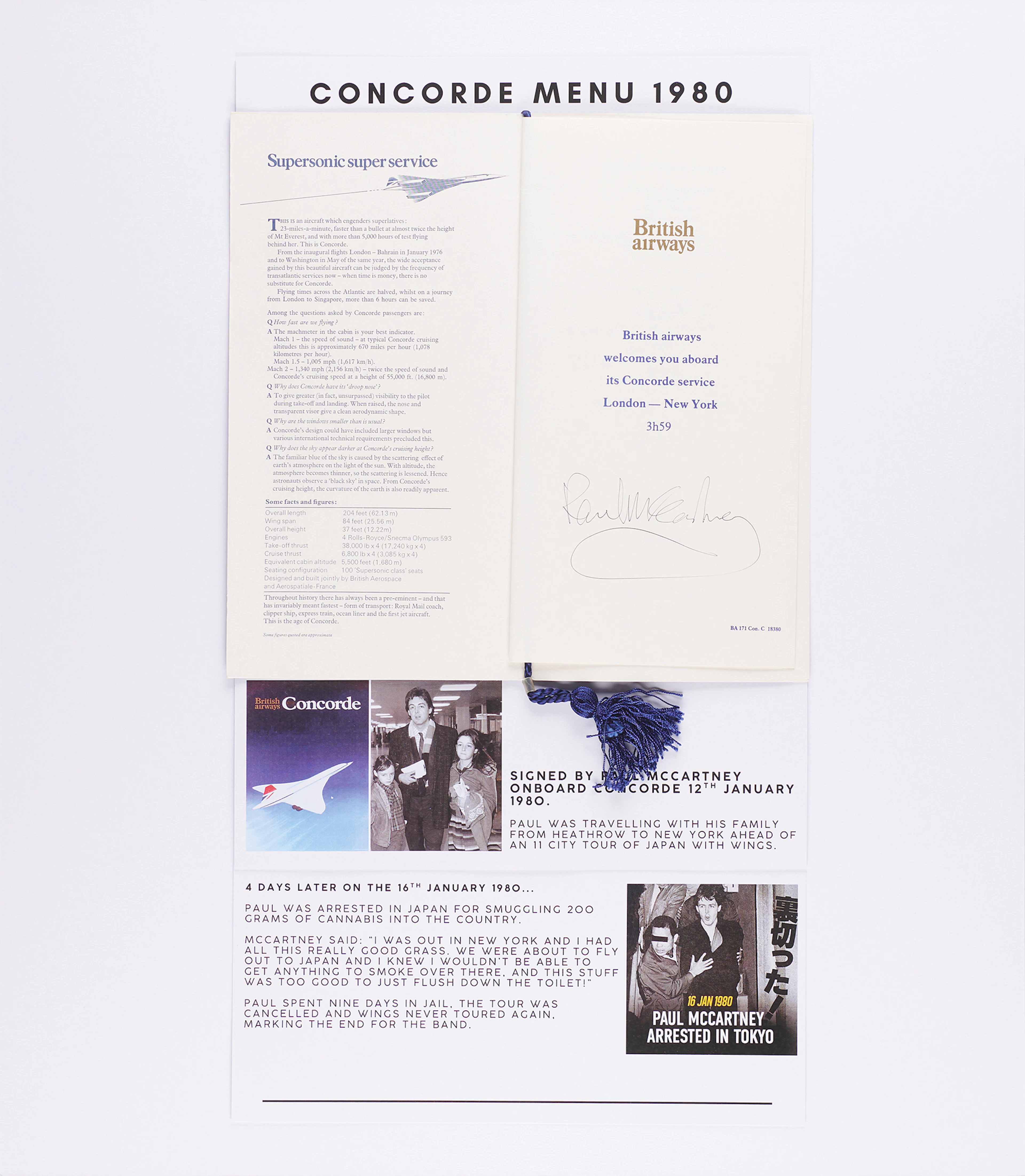 Beatles: Paul McCartney Signed British Airways Concorde In-Flight