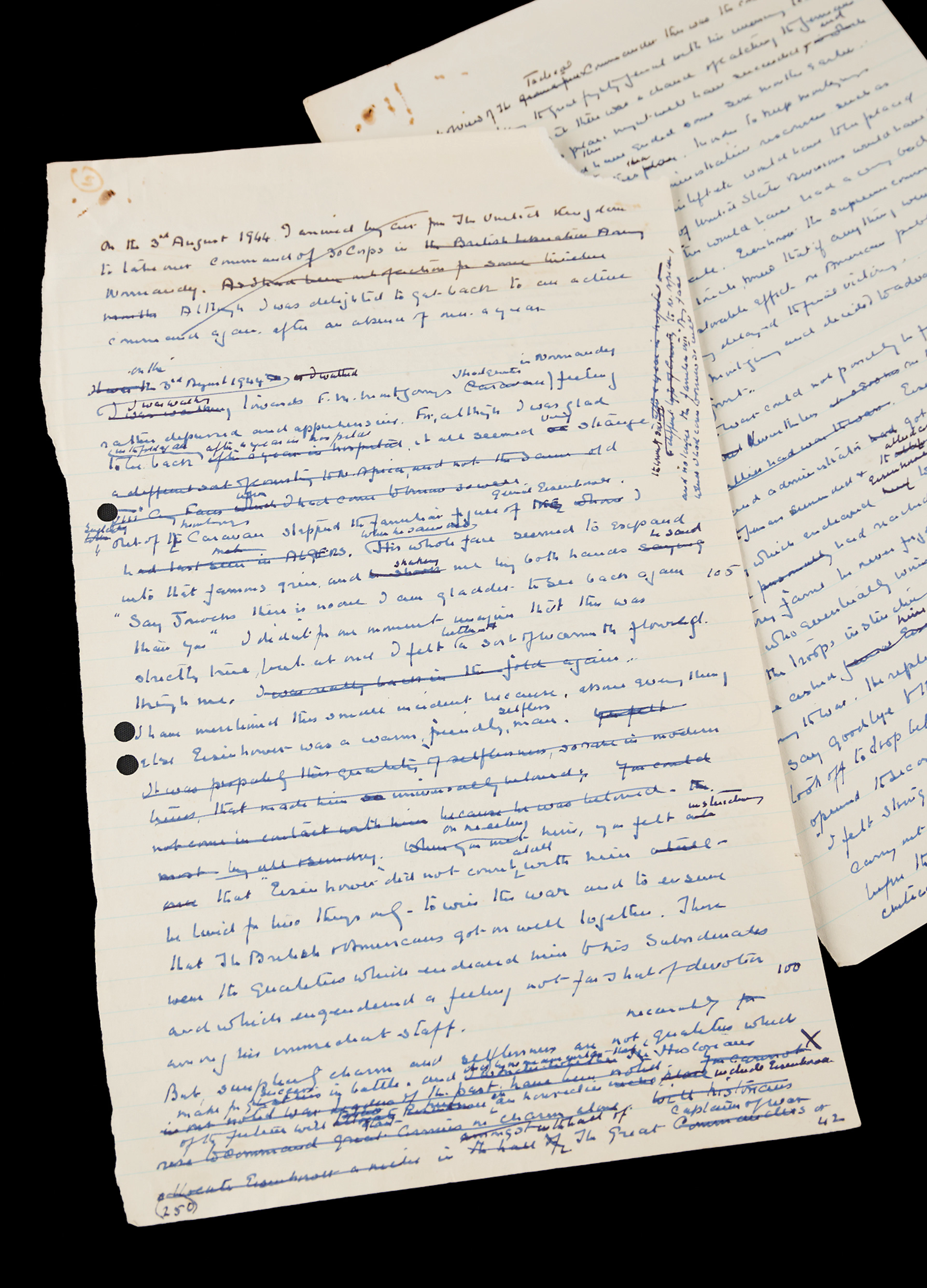 Brian Horrocks Handwritten Manuscript on Dwight D. Eisenhower