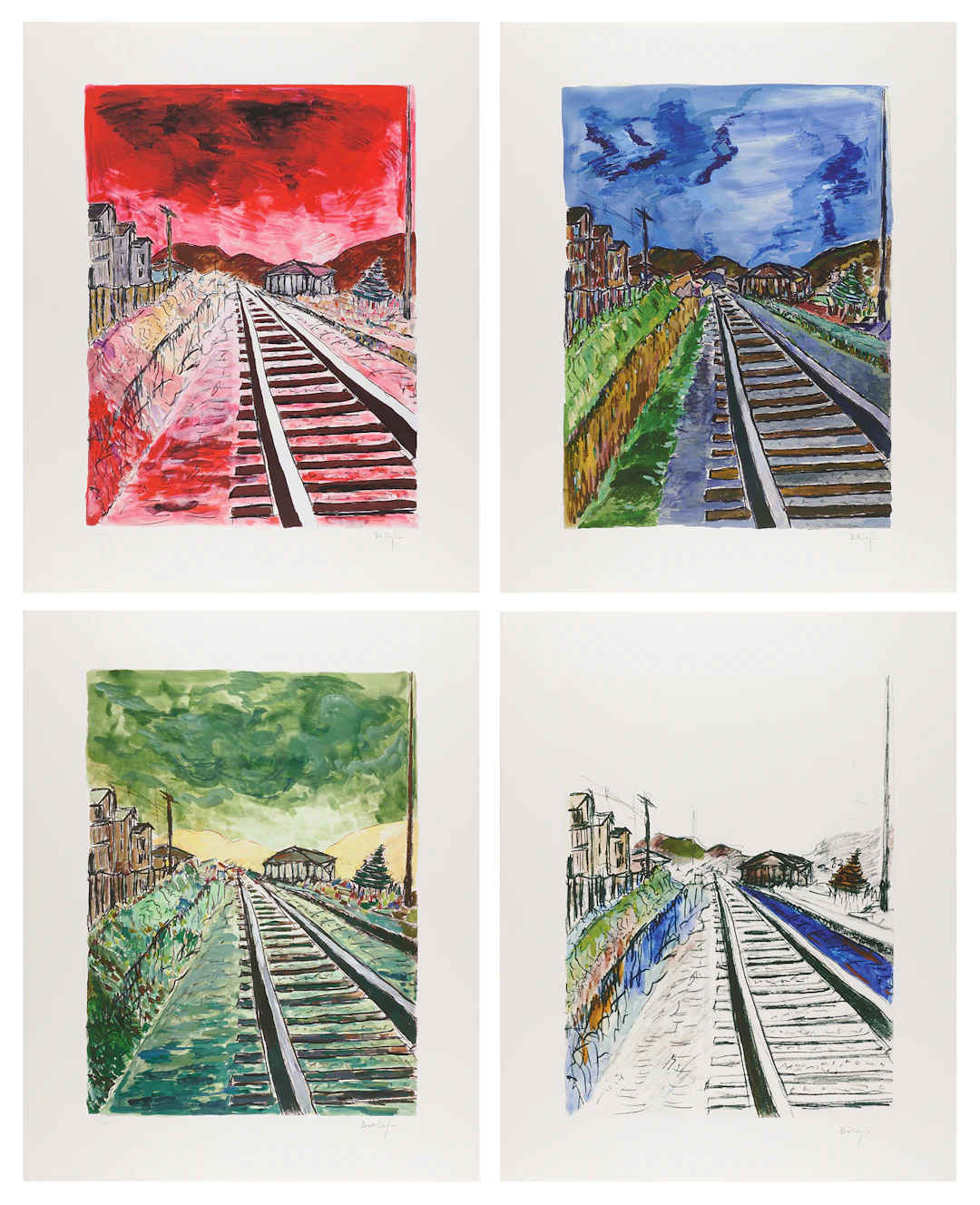 Bob Dylan (4) Signed ‘Train Tracks’ Giclée Prints from the ‘Drawn Blank’ Series
