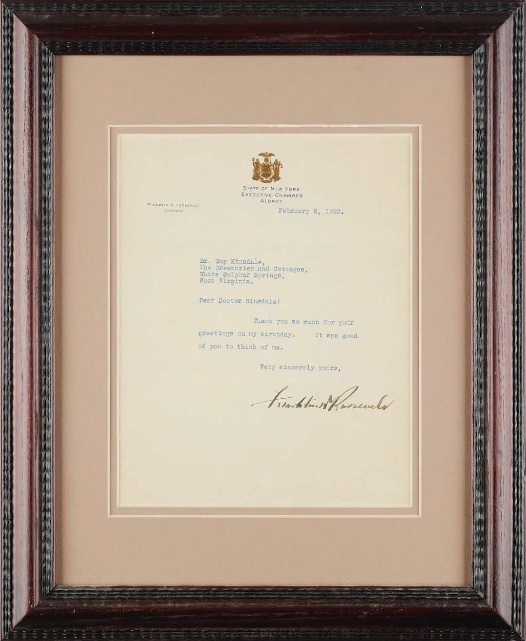 Franklin D. Roosevelt Typed Letter Signed