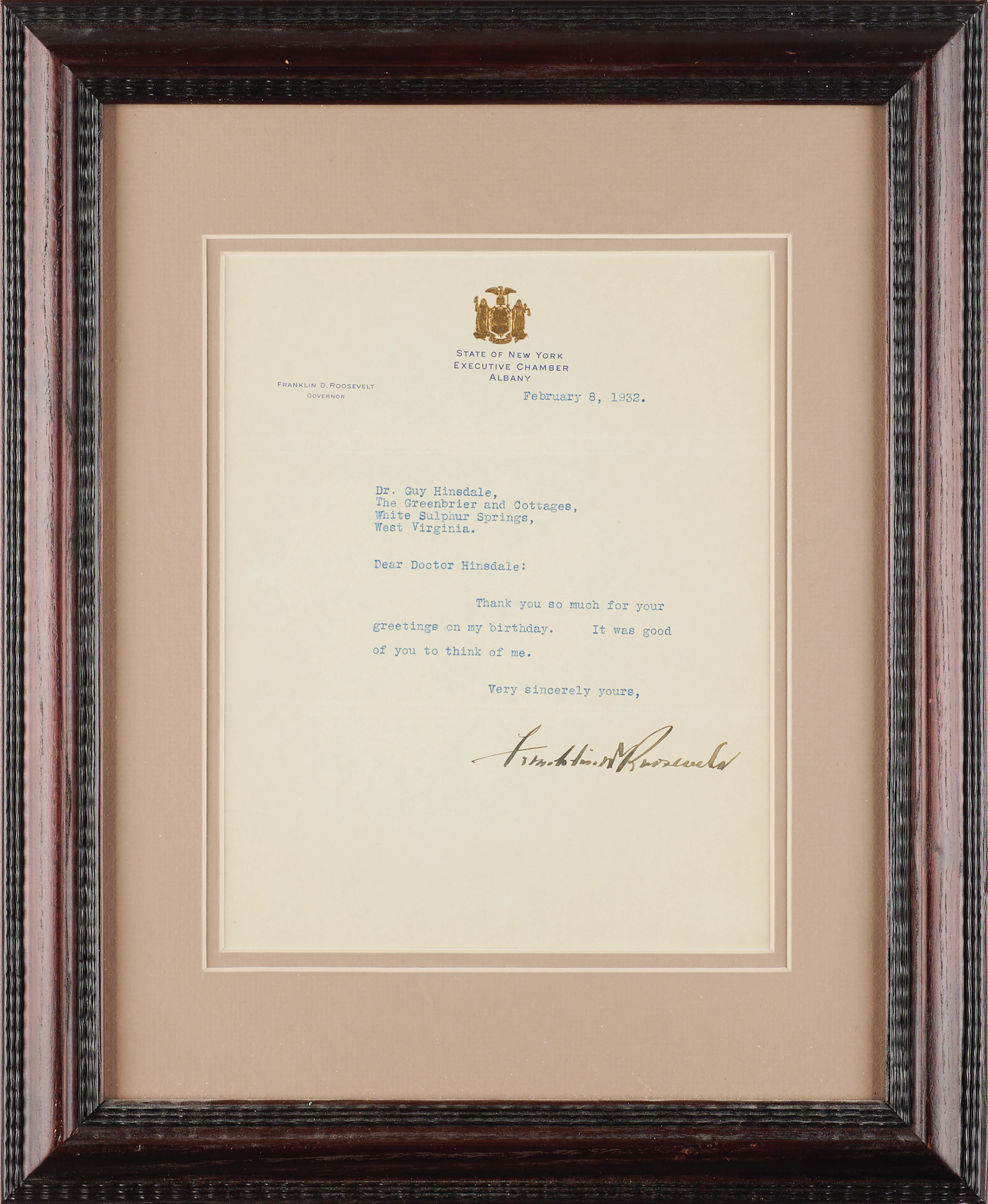Franklin D. Roosevelt Typed Letter Signed