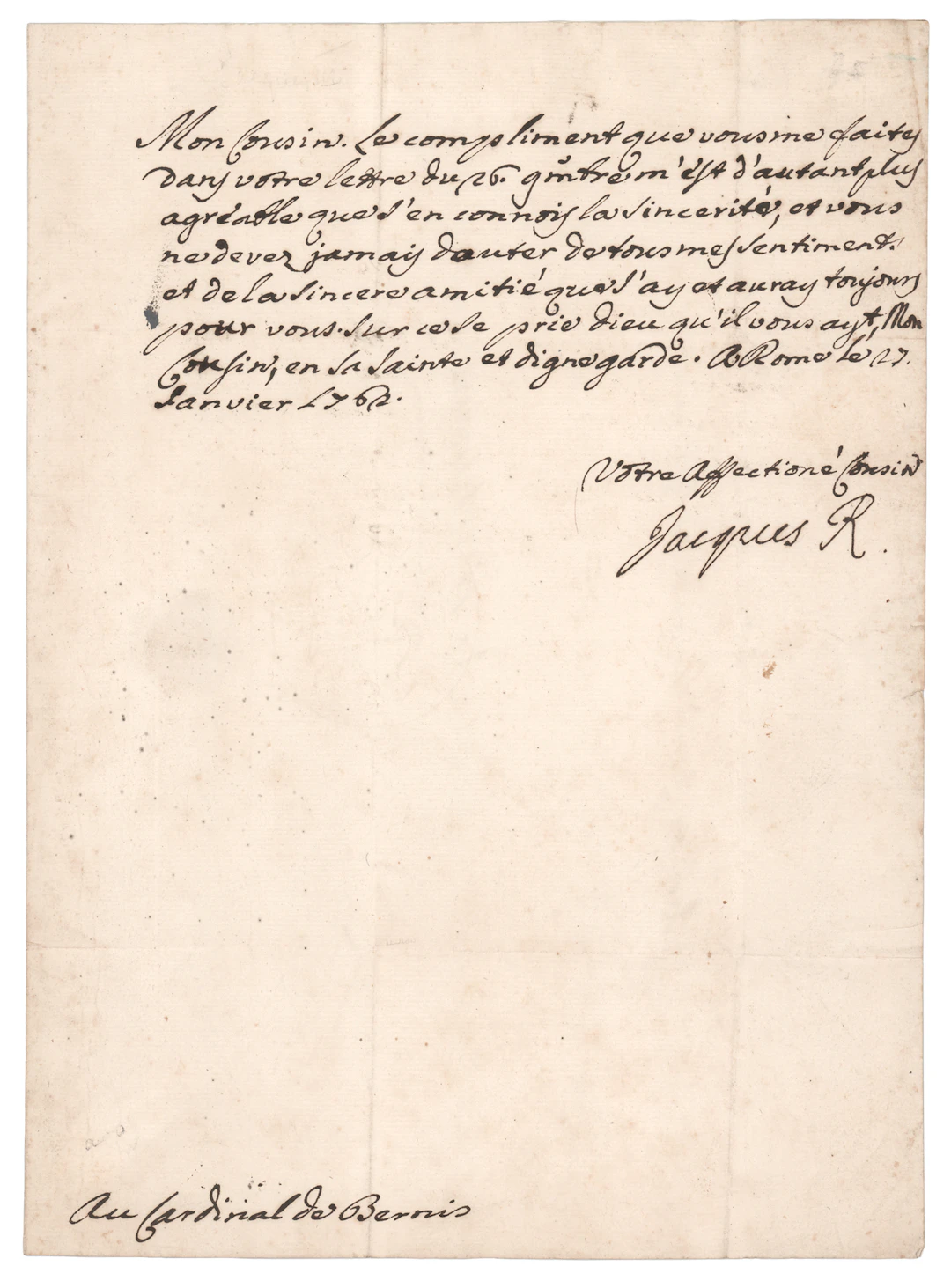 James Francis Edward Stuart, the 'Old Pretender,' Autograph Letter Signed