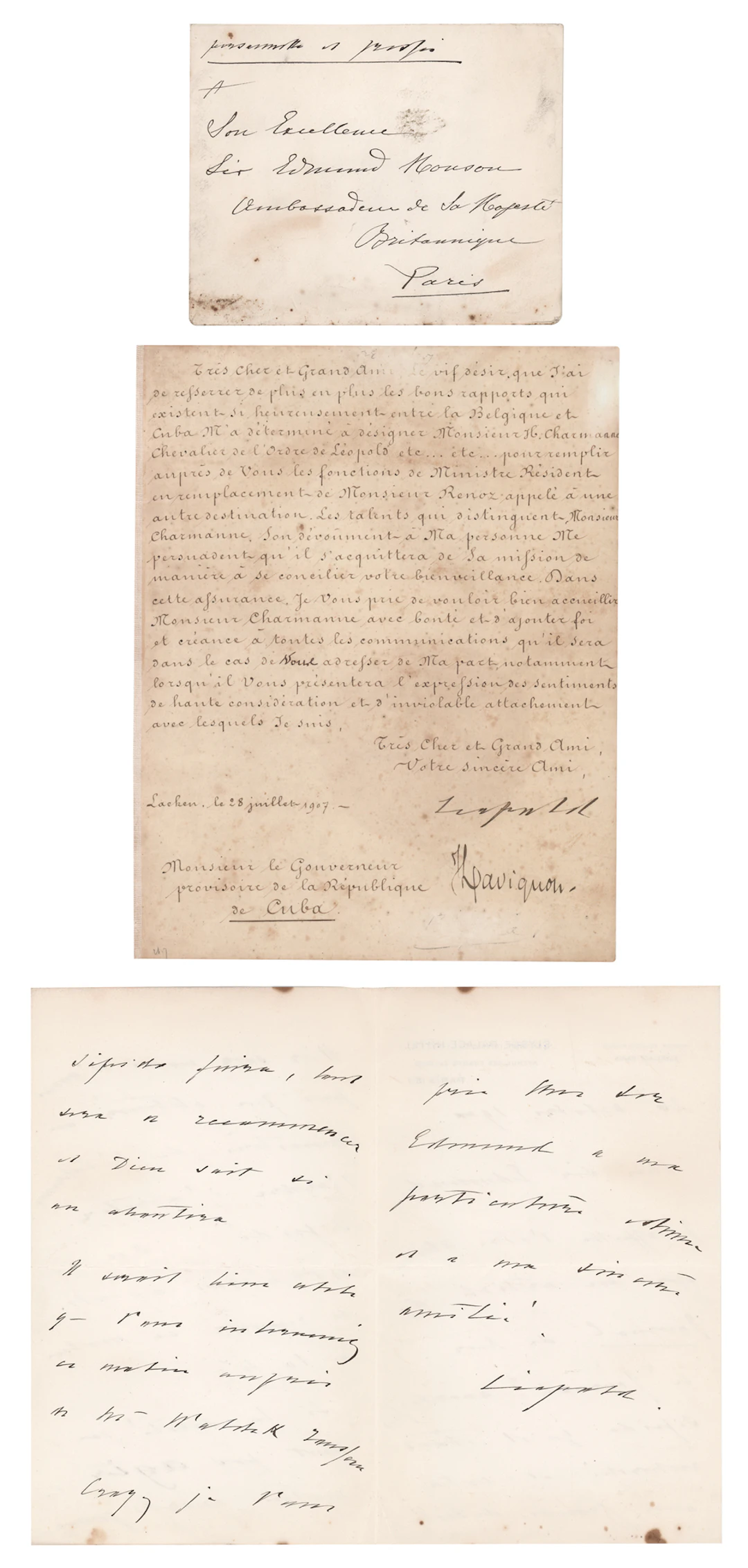 King Leopold II of Belgium Autograph Letter Signed and Document Signed