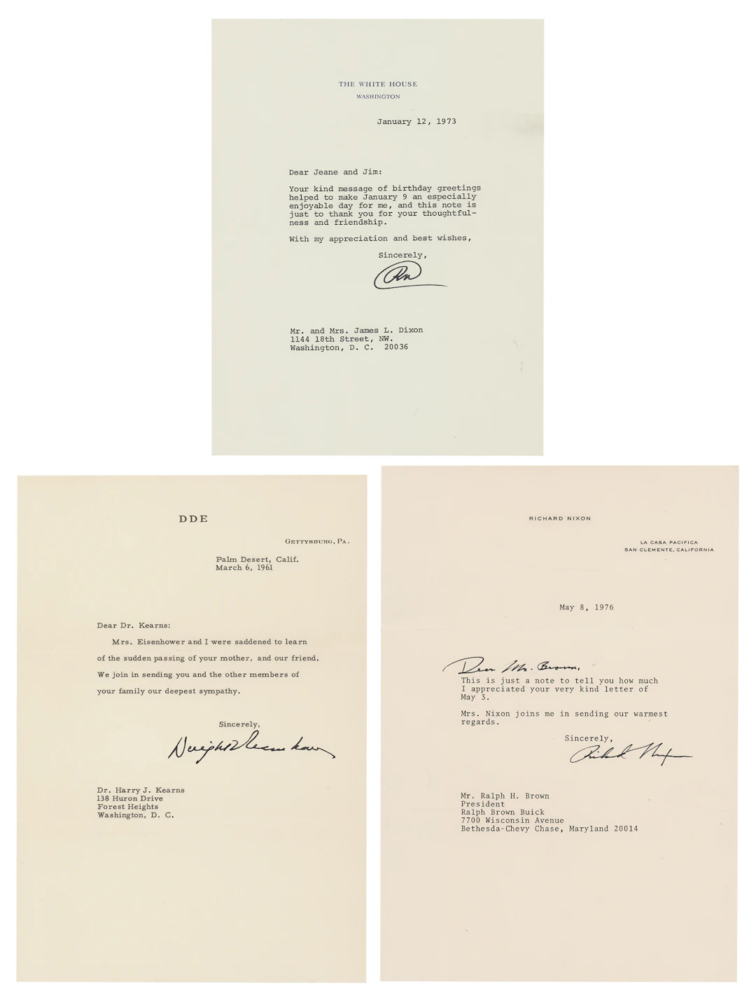 Dwight D. Eisenhower and Richard Nixon (3) Typed Letters Signed