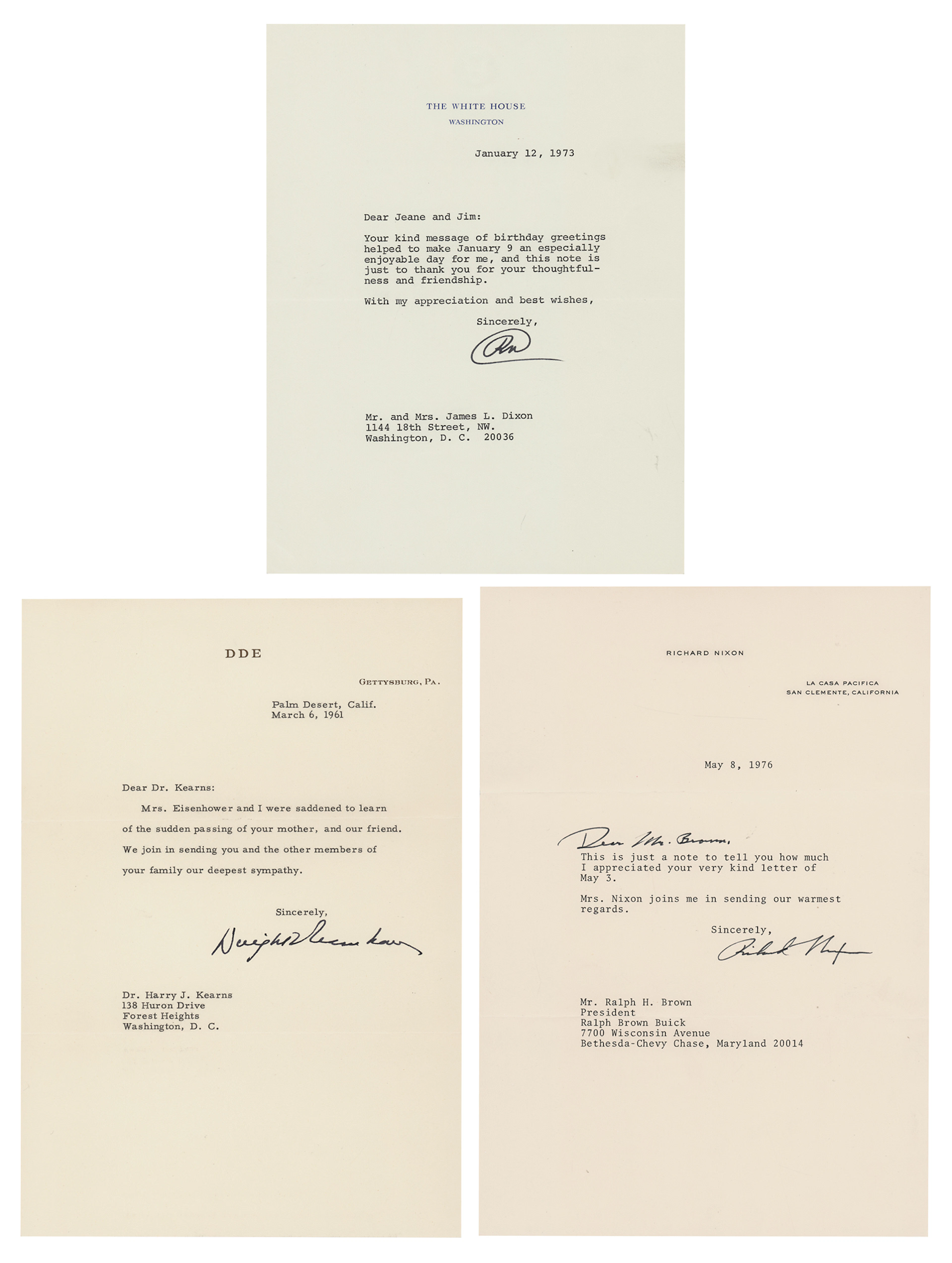 Dwight D. Eisenhower and Richard Nixon (3) Typed Letters Signed