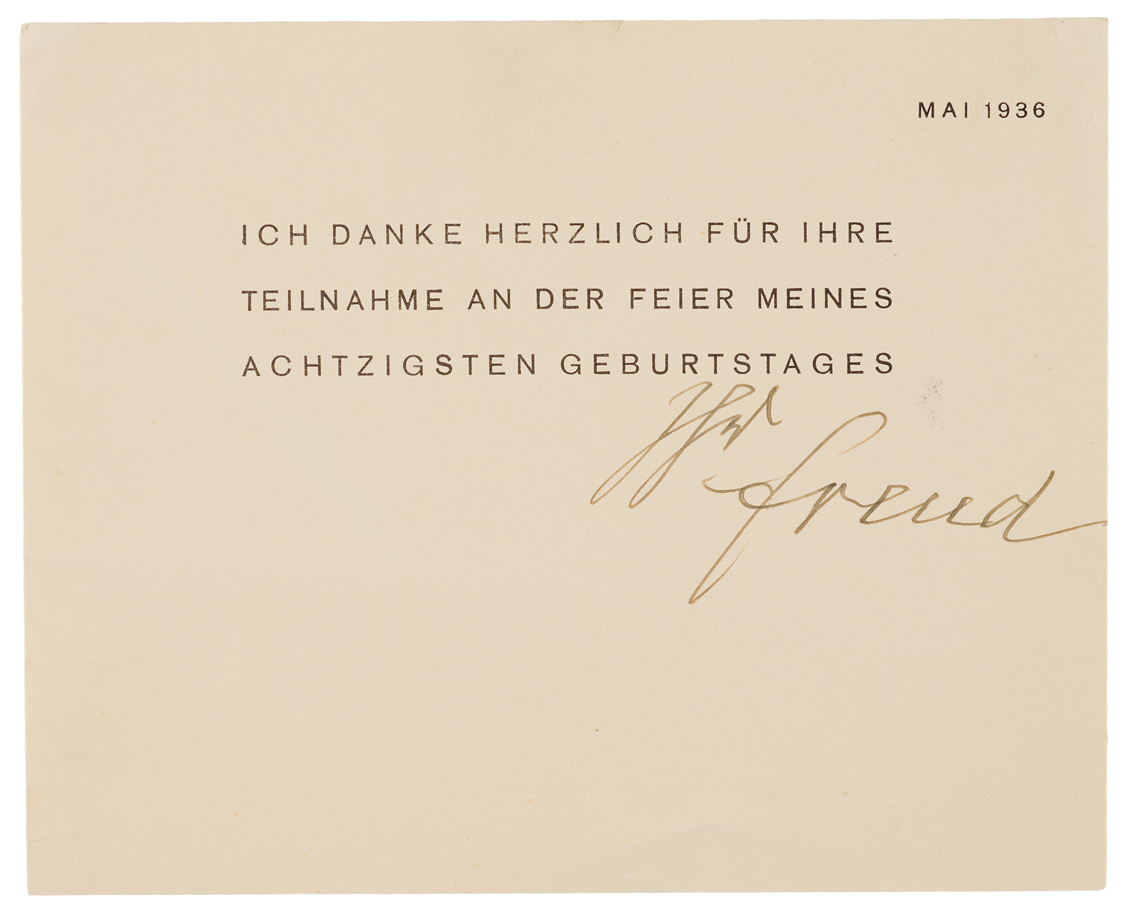 Sigmund Freud Signed Thank-You Card