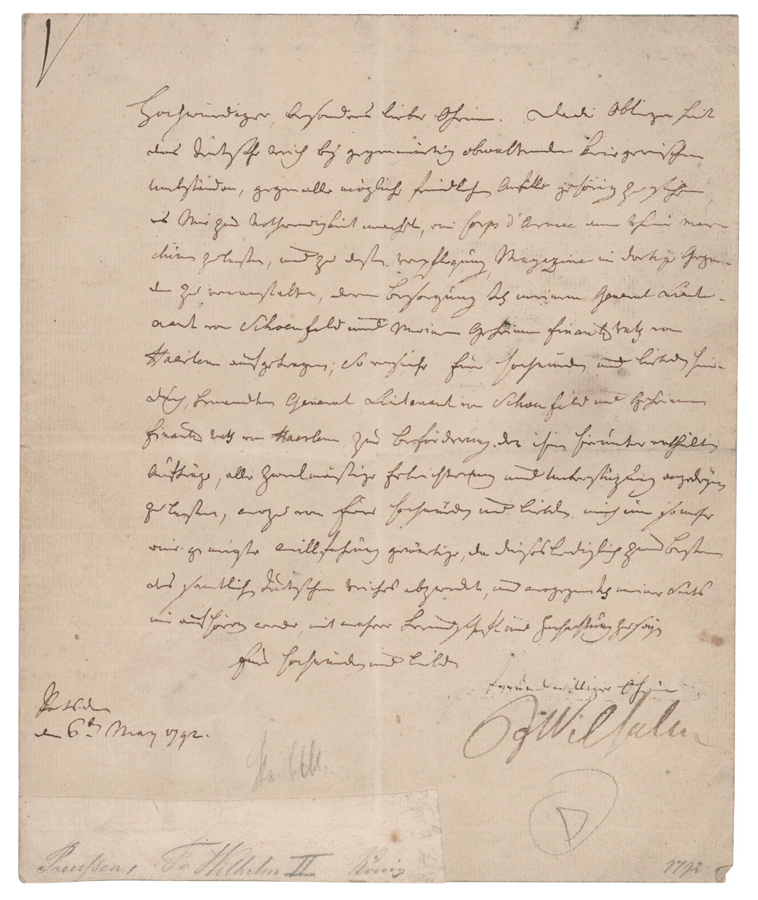 King Frederick William II of Prussia Letter Signed