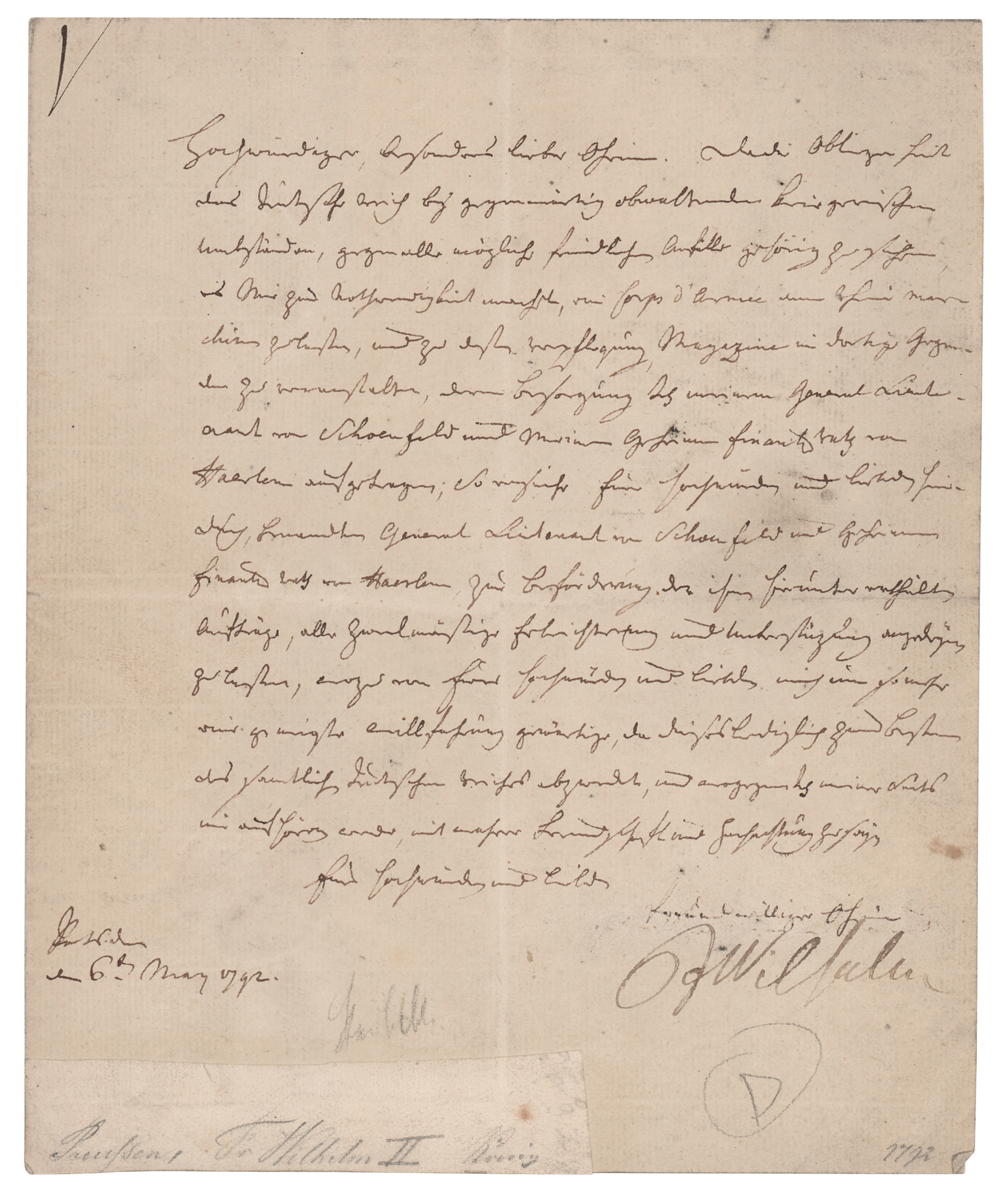 King Frederick William II of Prussia Letter Signed