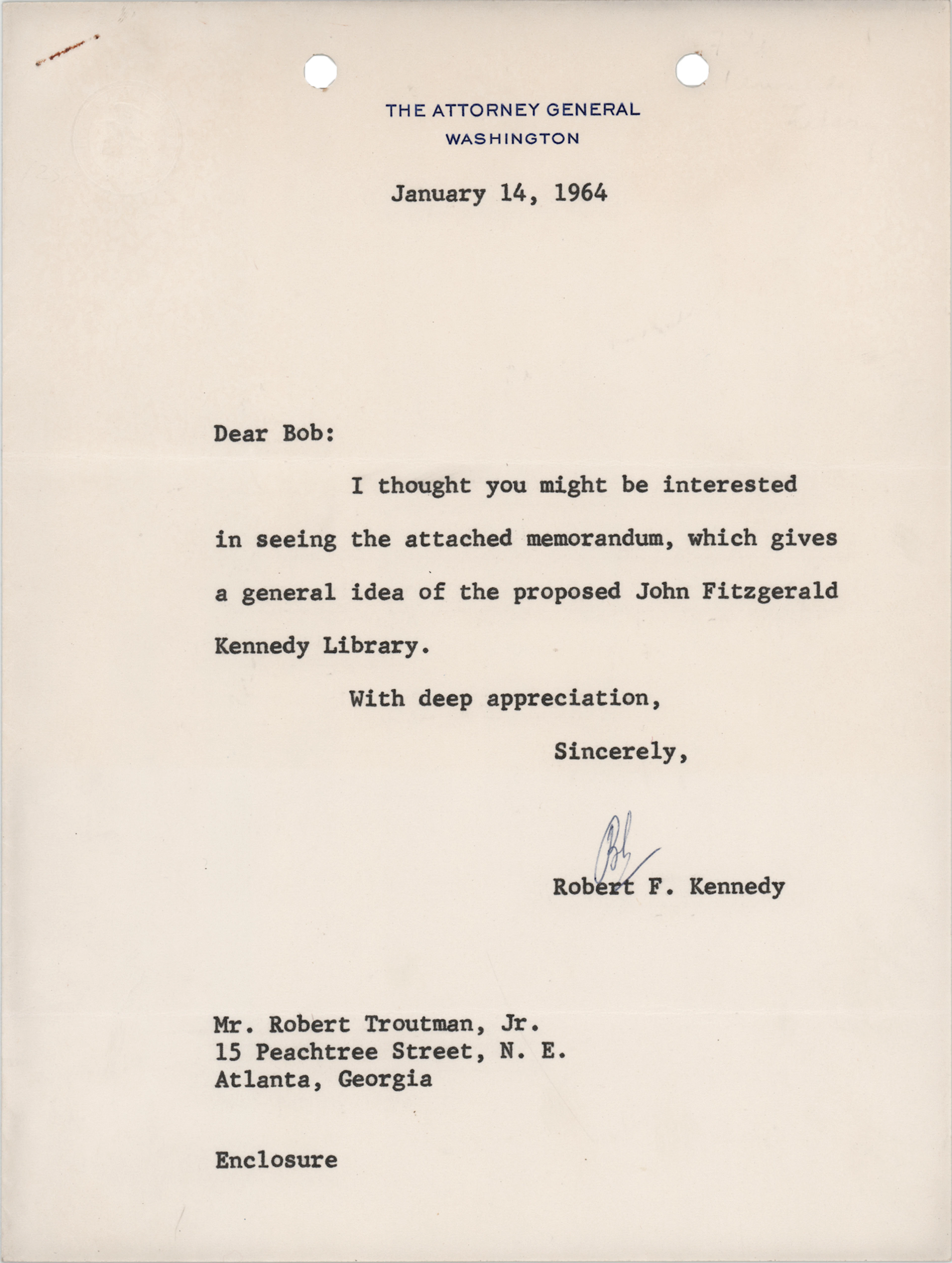 Robert F. Kennedy Typed Letter Signed and Draft Memorandum for the