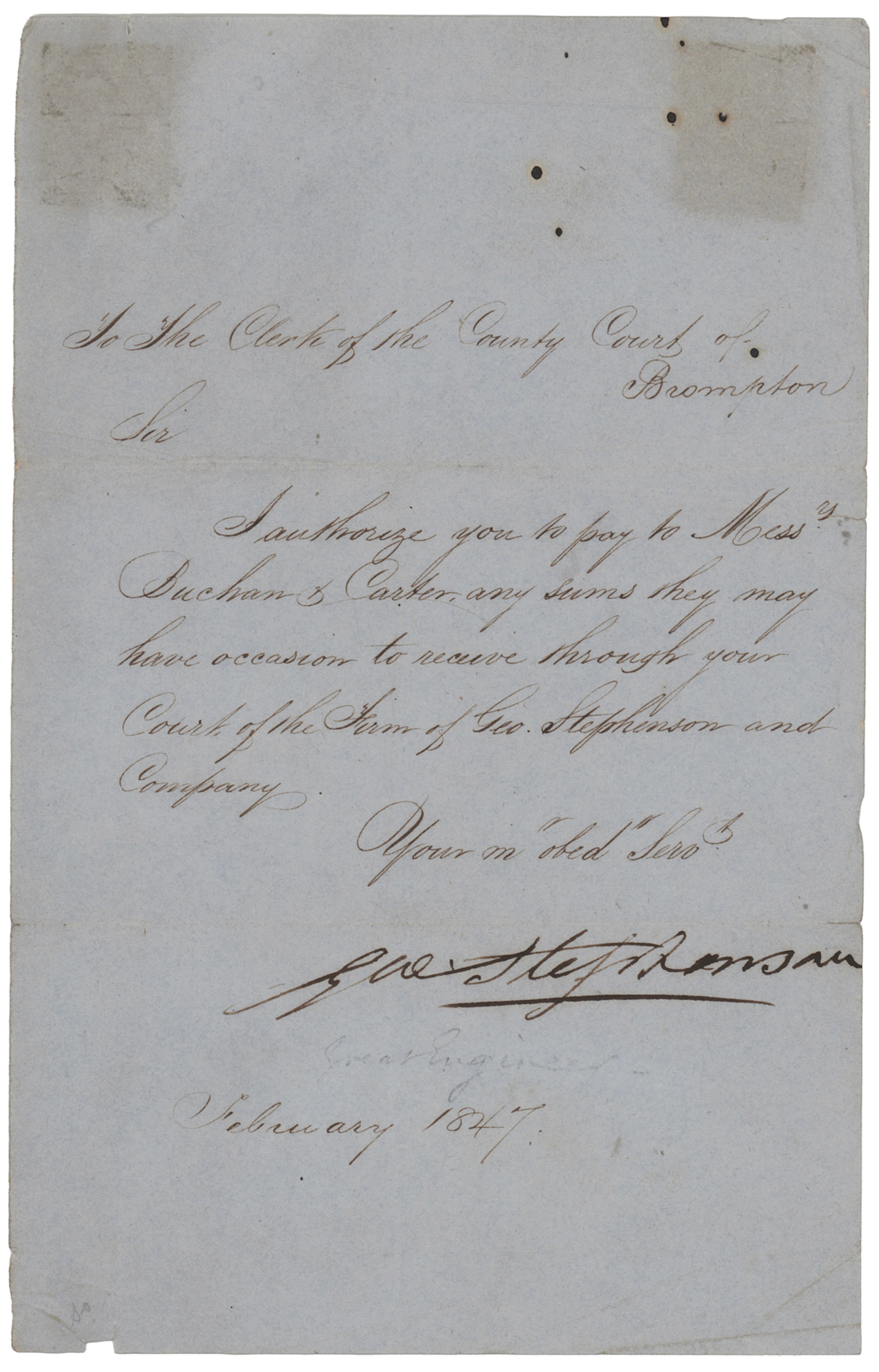 George Stephenson Letter Signed