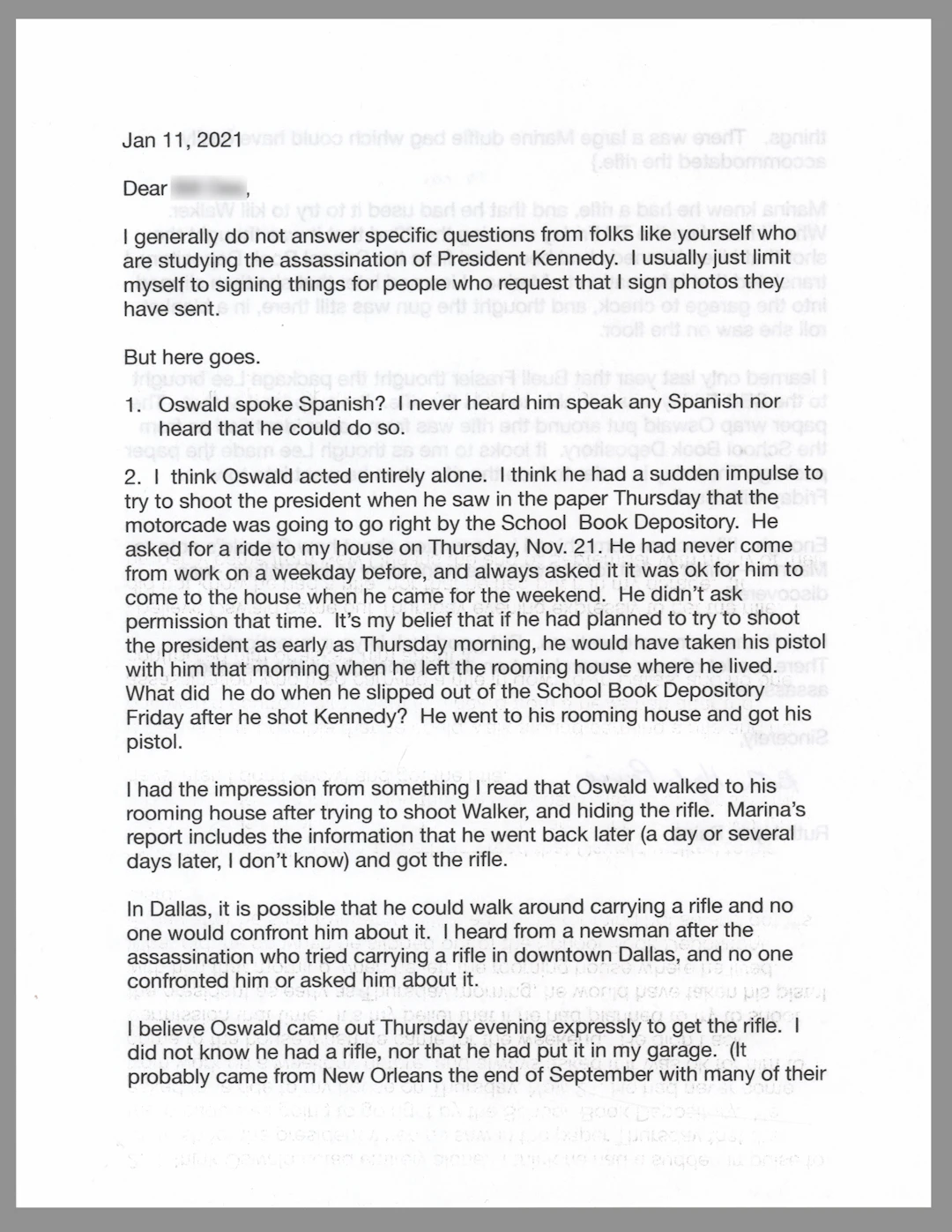 Lee Harvey Oswald: Ruth Paine Typed Letter Signed on Oswald’s Actions