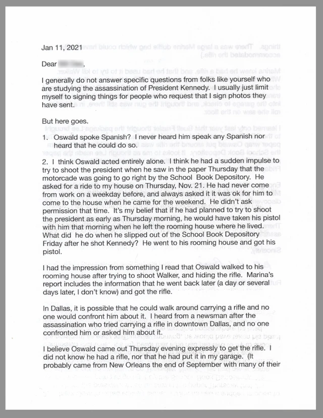 Lee Harvey Oswald: Ruth Paine Typed Letter Signed on Oswald’s Actions