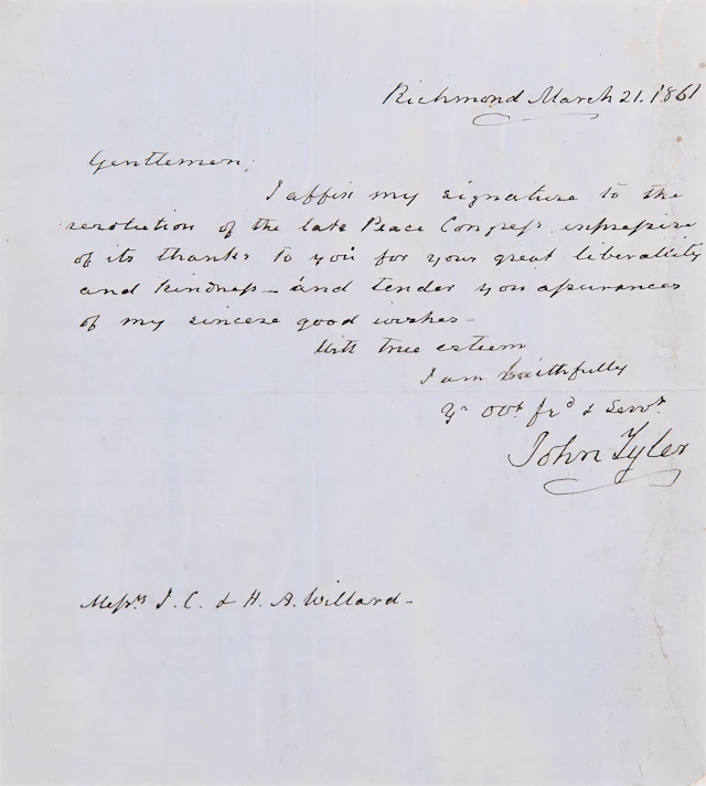 John Tyler Autograph Letter Signed on the 1861 Peace Conference -