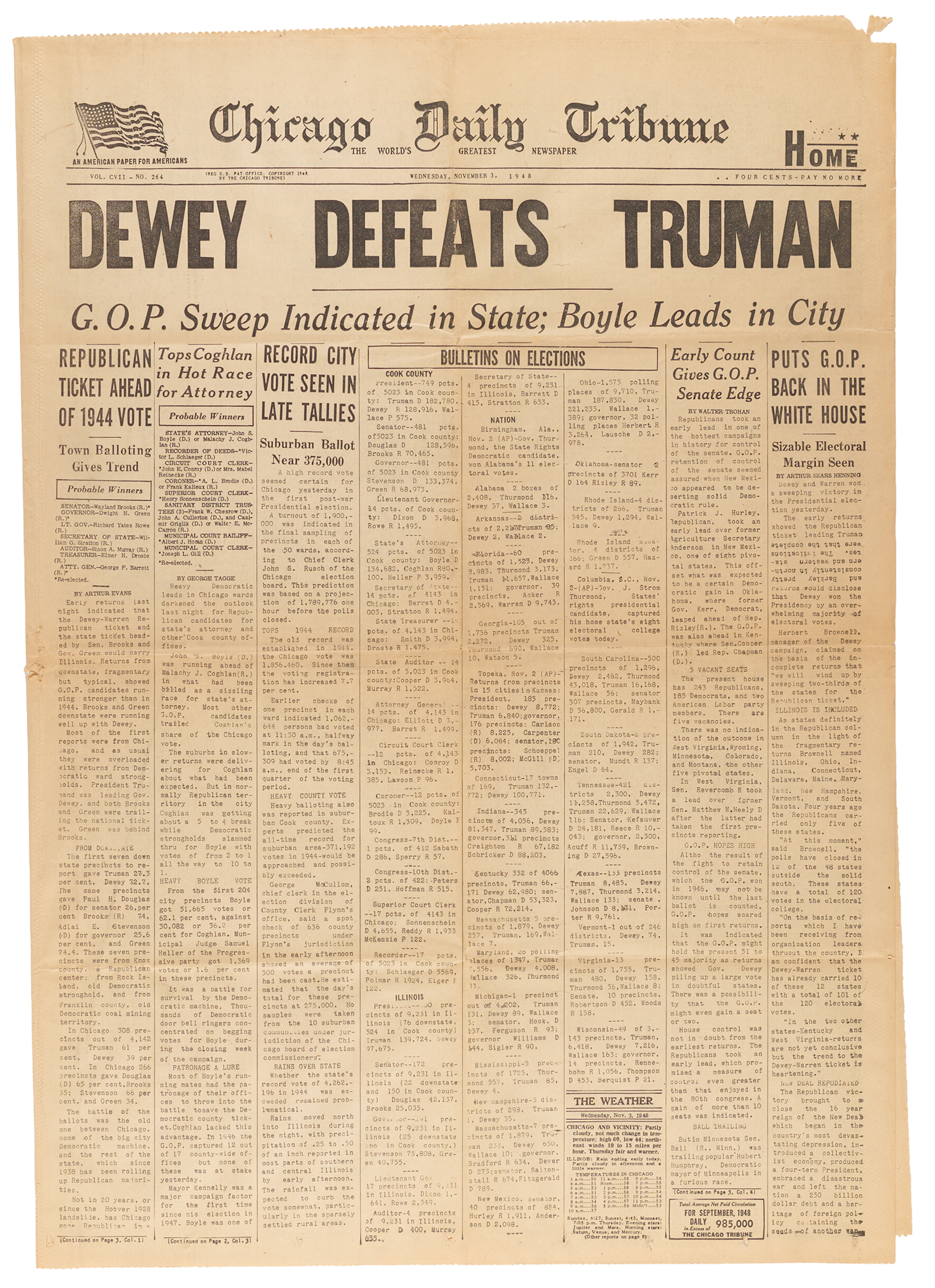 Harry S. Truman: 'Dewey Defeats Truman' Chicago Tribune Newspaper