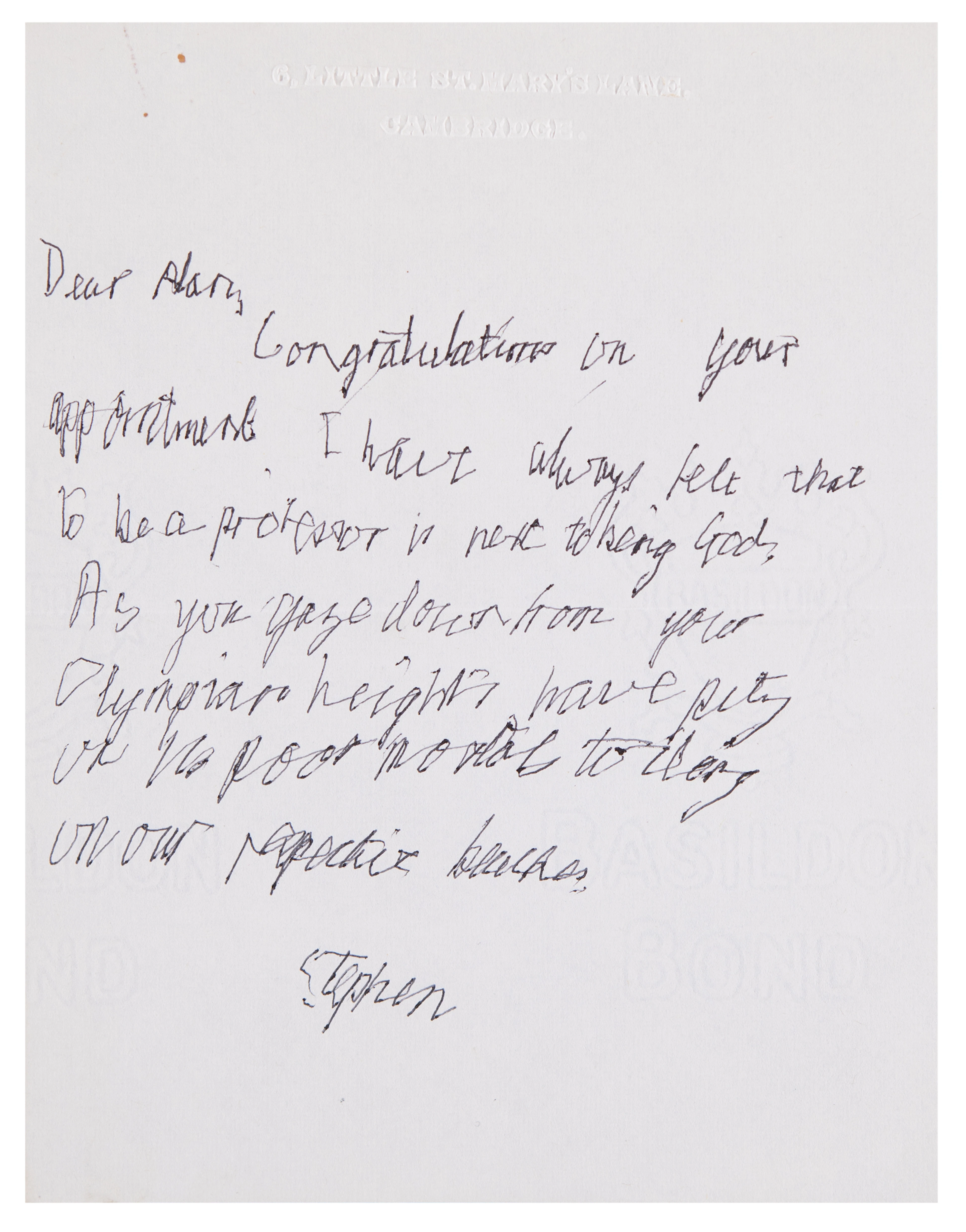 Stephen Hawking Autograph Letter Signed to Spanish Medievalist Alan