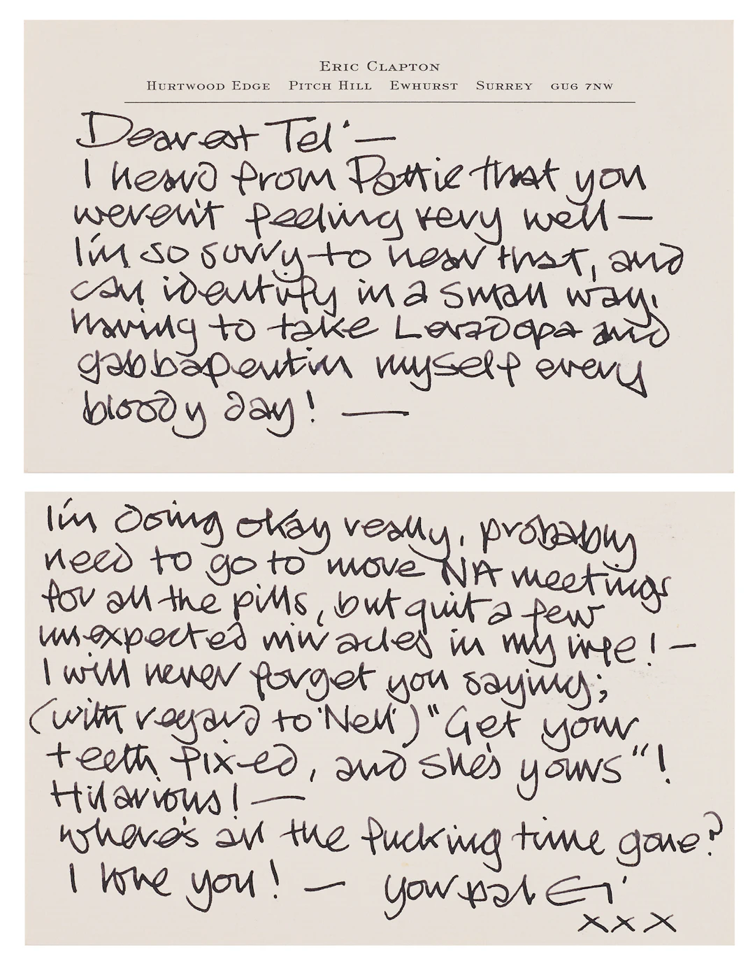 Eric Clapton Autograph Letter Signed to Beatles Insider Terry Doran