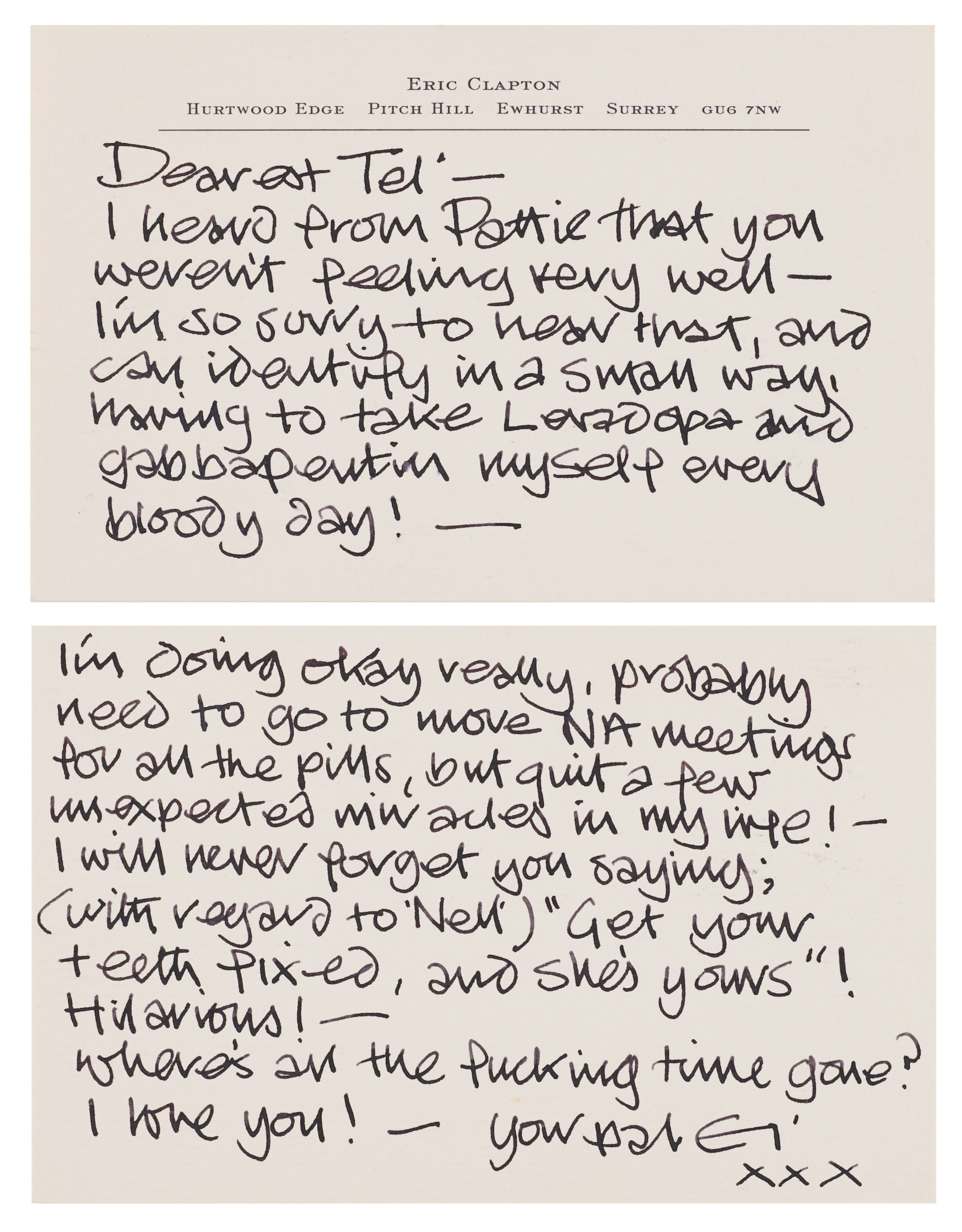 Eric Clapton Autograph Letter Signed to Beatles Insider Terry Doran