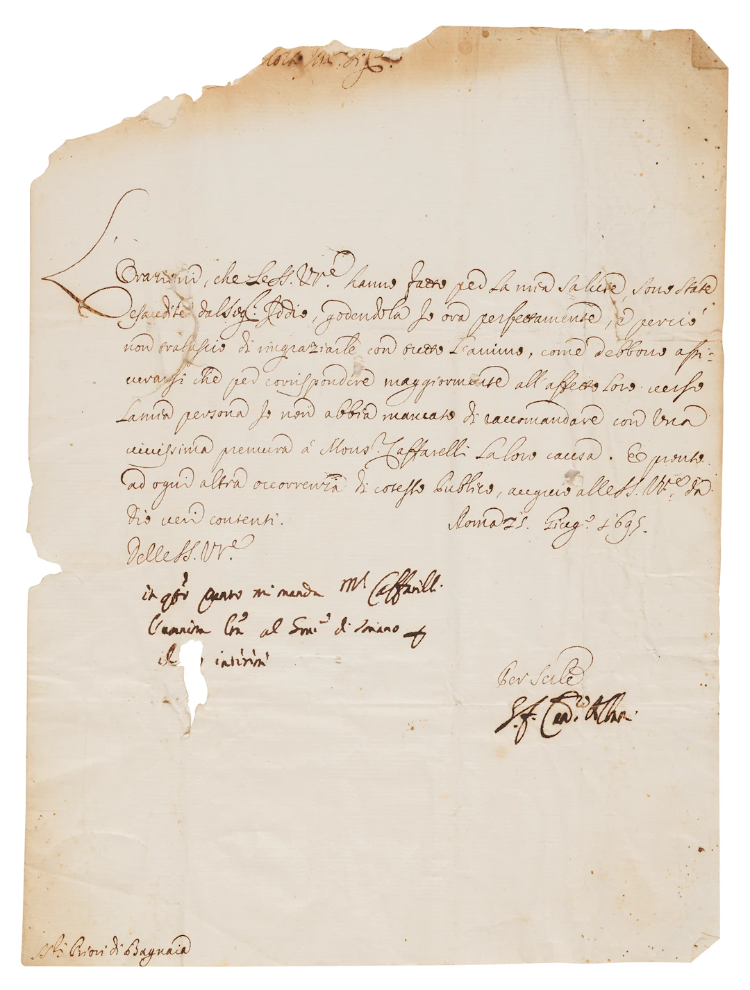 Pope Clement XI Letter Signed