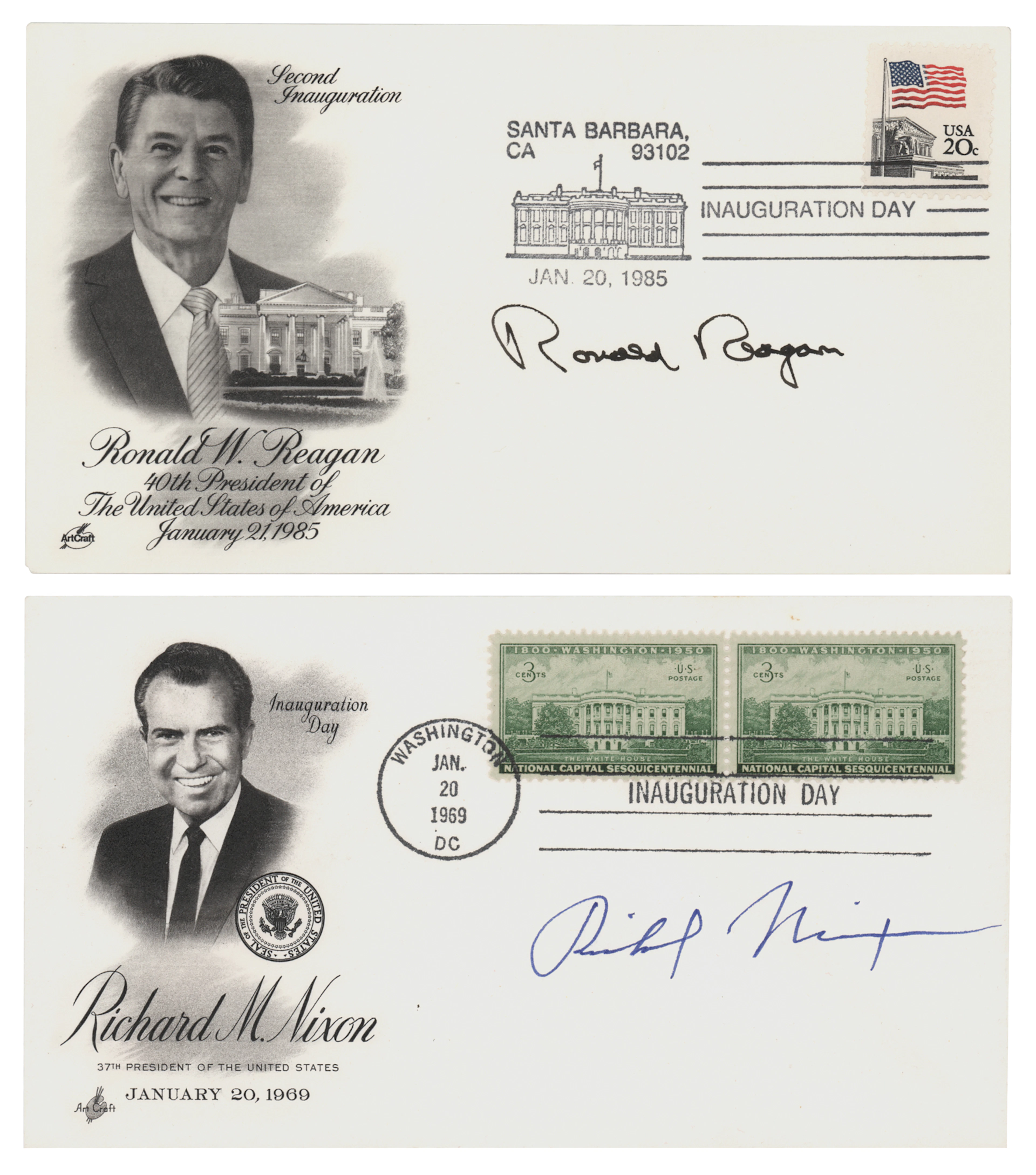 Ronald Reagan and Richard Nixon (2) Signed Inauguration Day Covers