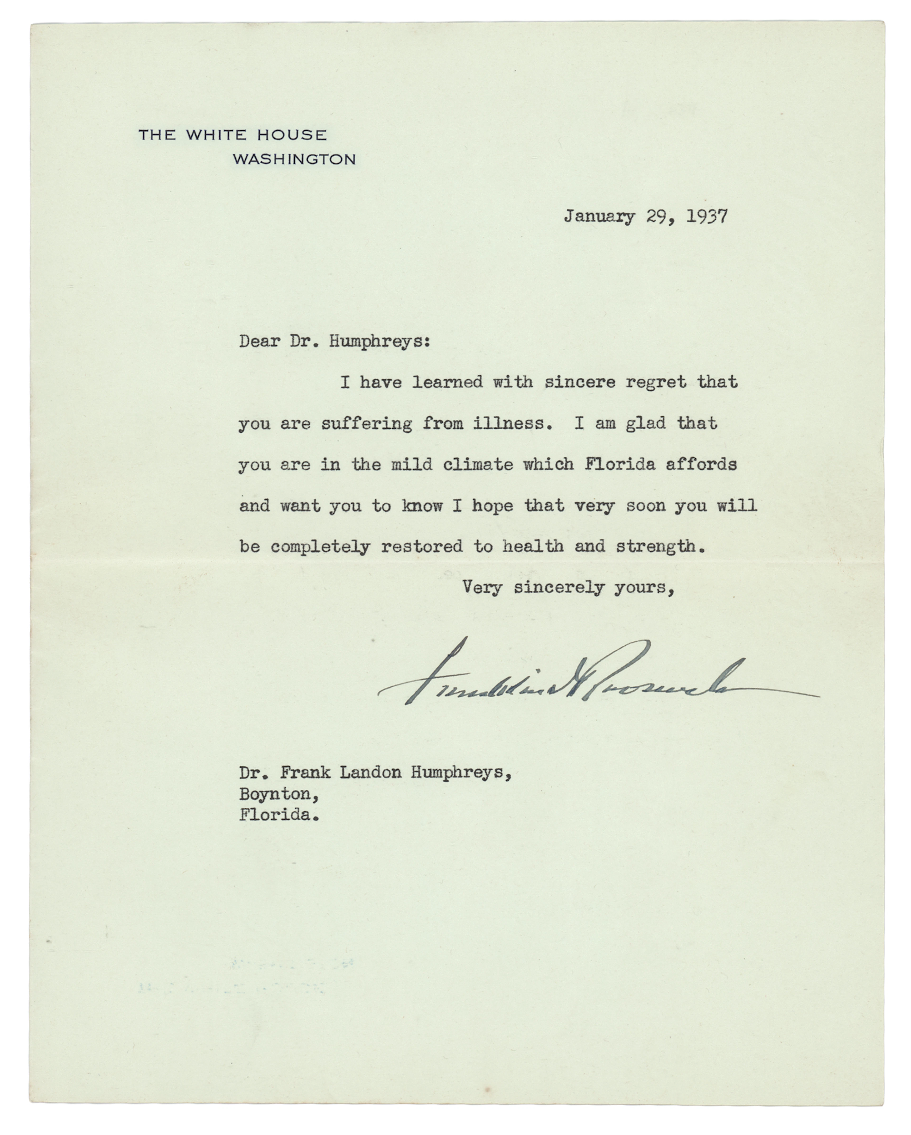 Franklin D. Roosevelt Typed Letter Signed as President: "I am glad