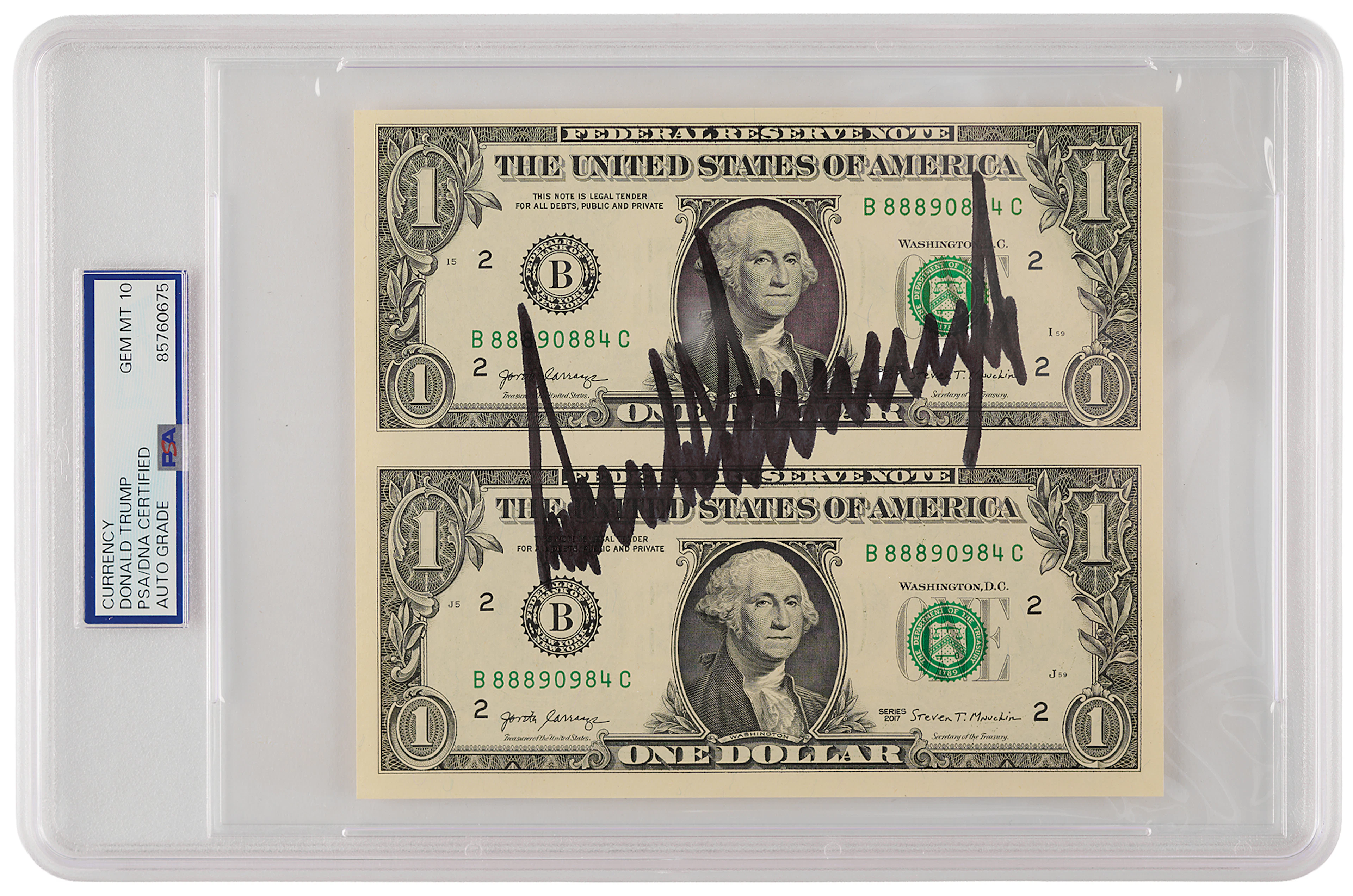 Donald Trump Signed Uncut $1 Dollar Bills - PSA GEM MT 10