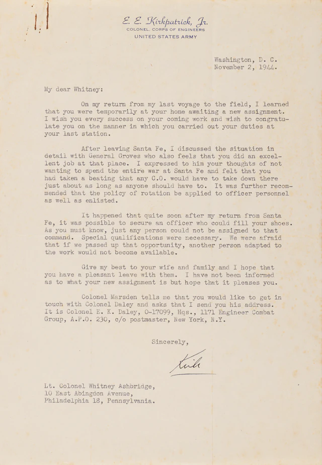 Elmer E. Kirkpatrick War-Dated Typed Letter Signed as Special Assistant