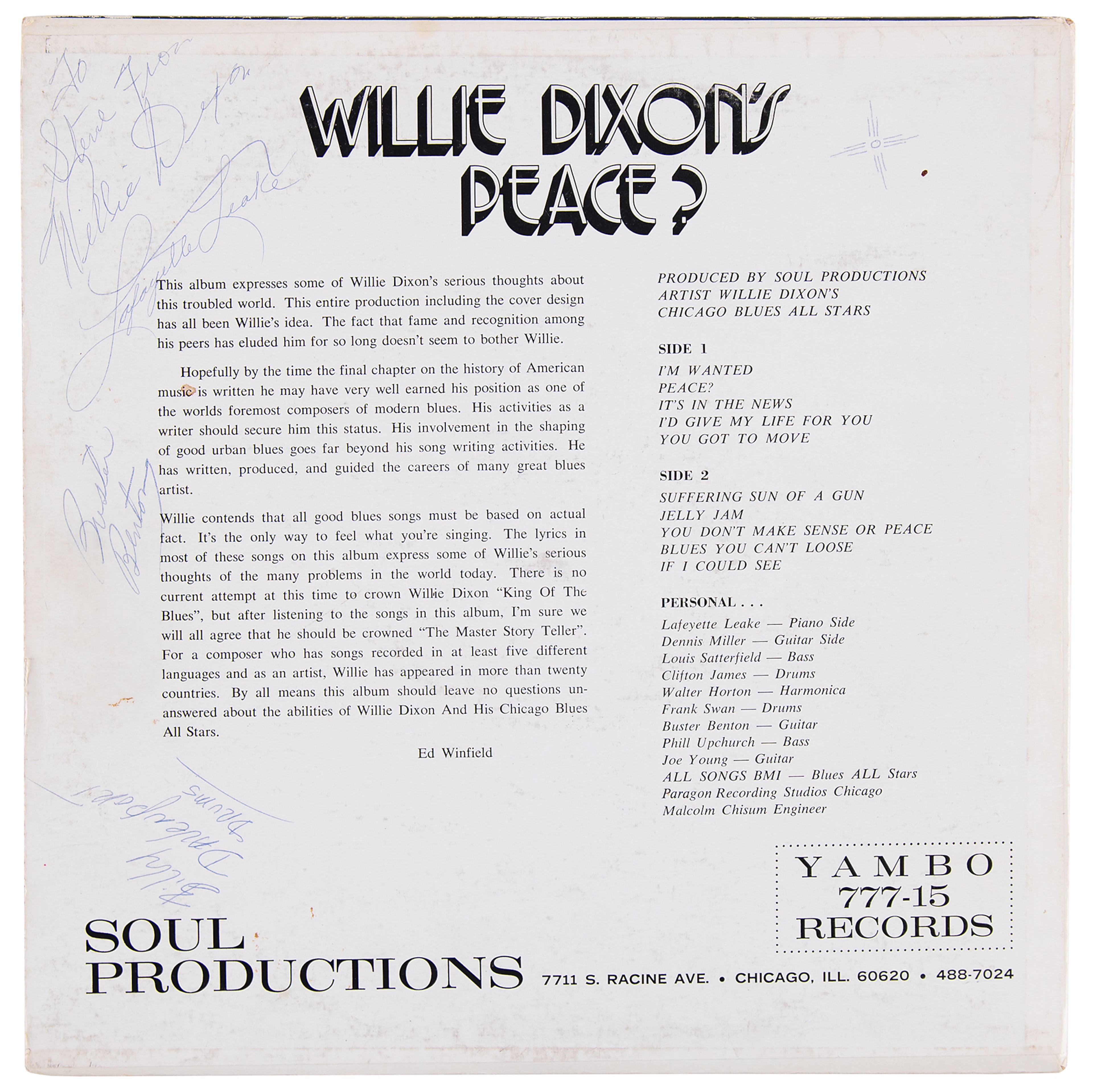 Willie Dixon Signed Album - Willie Dixon's Peace?