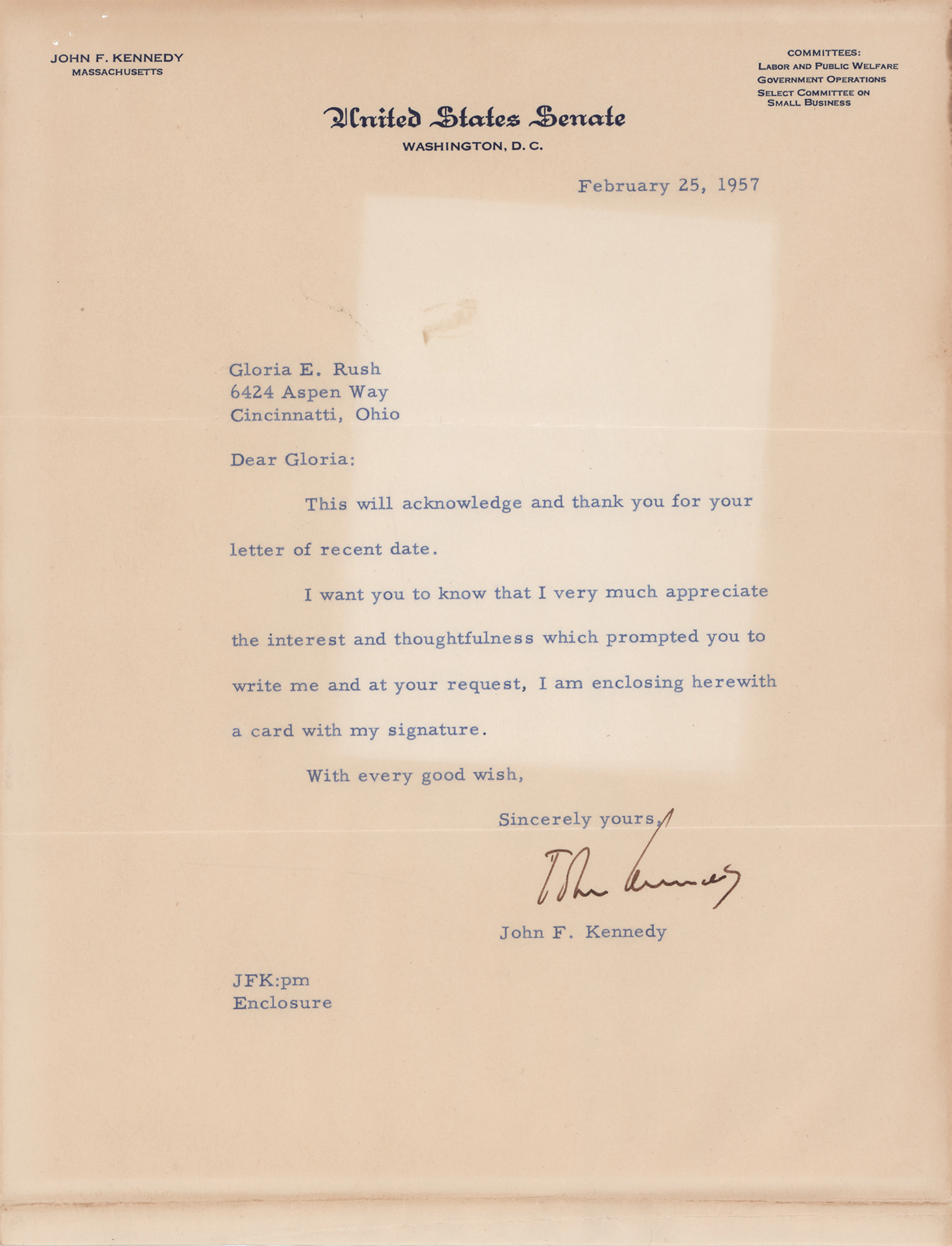 John F. Kennedy Typed Letter Signed as a U.S. Senator